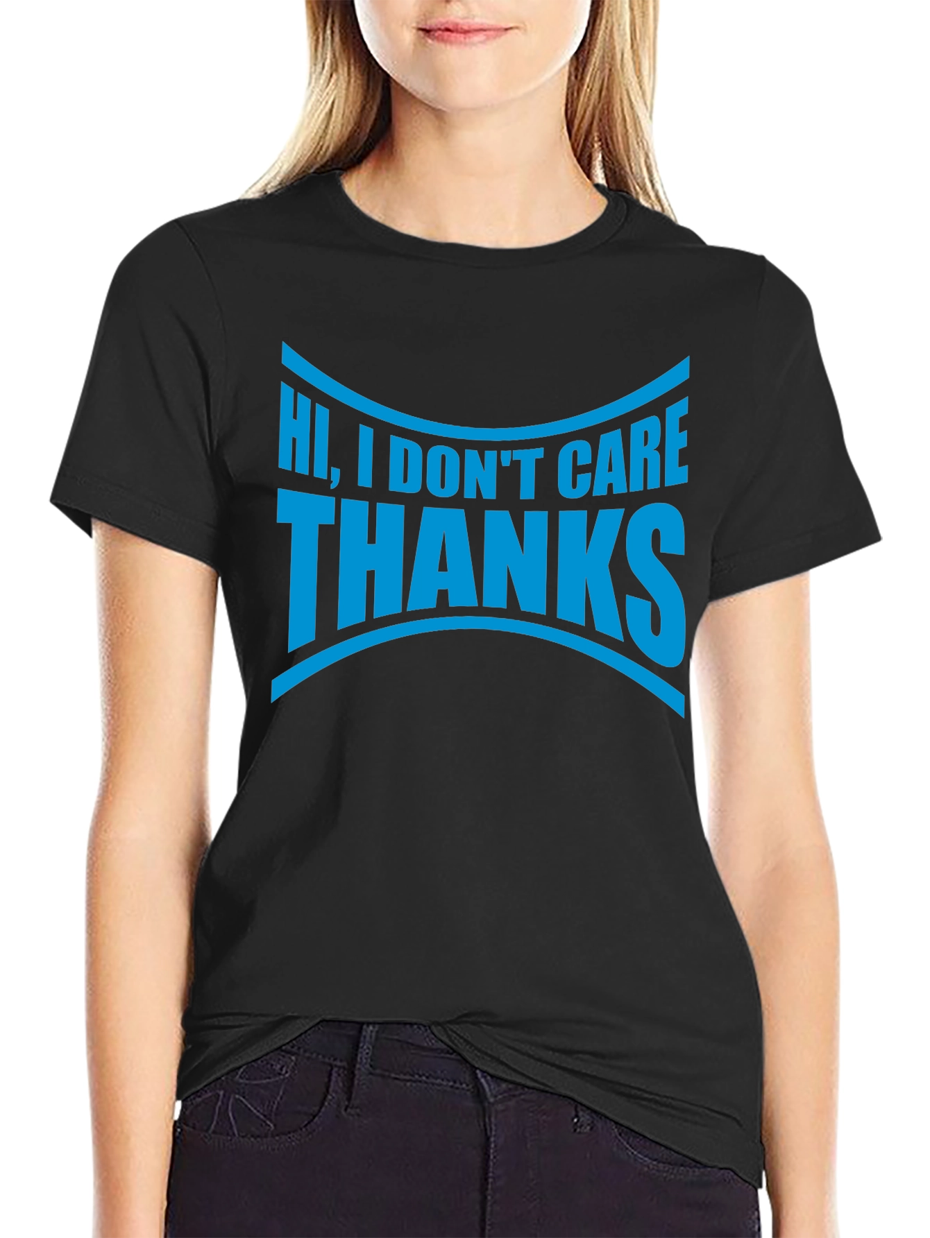 Black Funny "I Don't Care Thanks" Graphic Tee - Black view 2