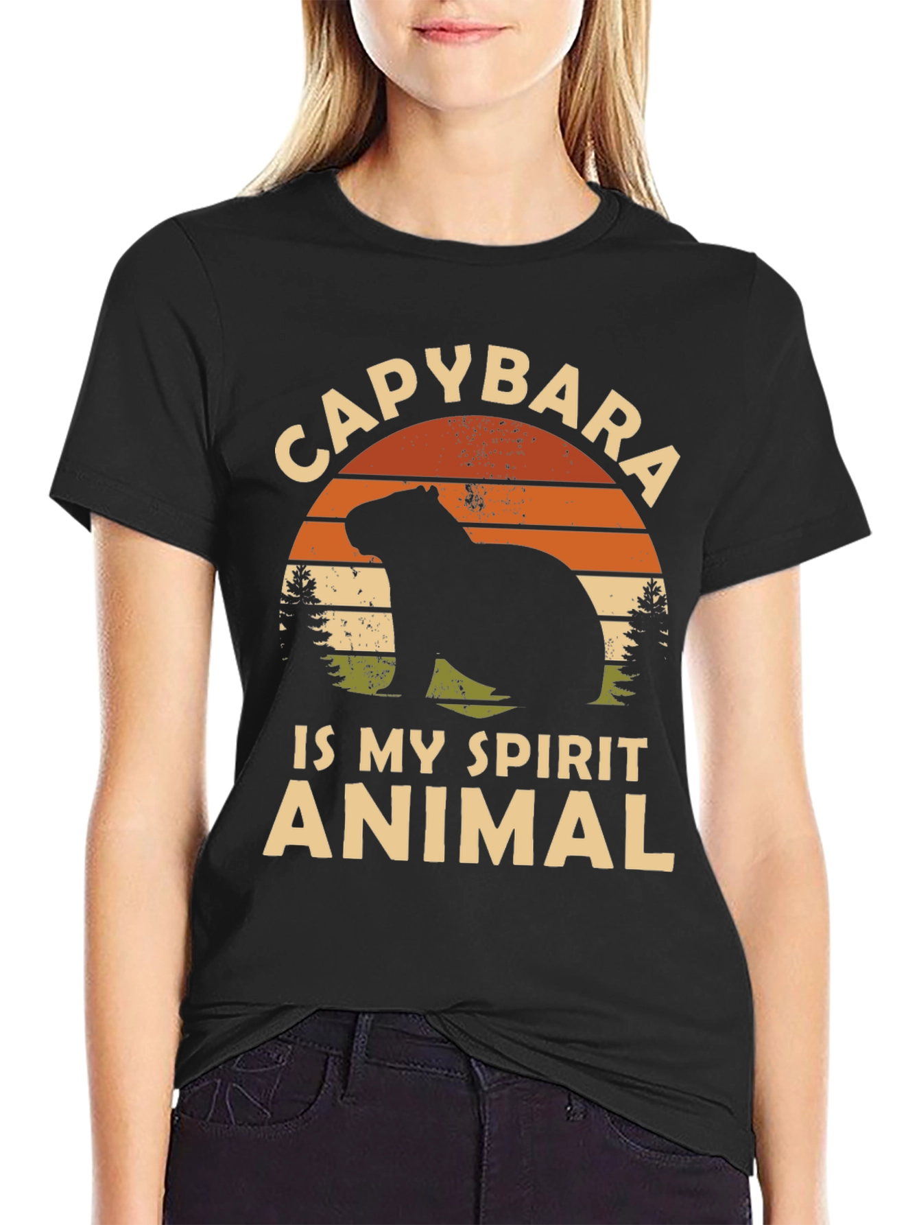 Black Capybara Spirit Animal Graphic Tee view 2