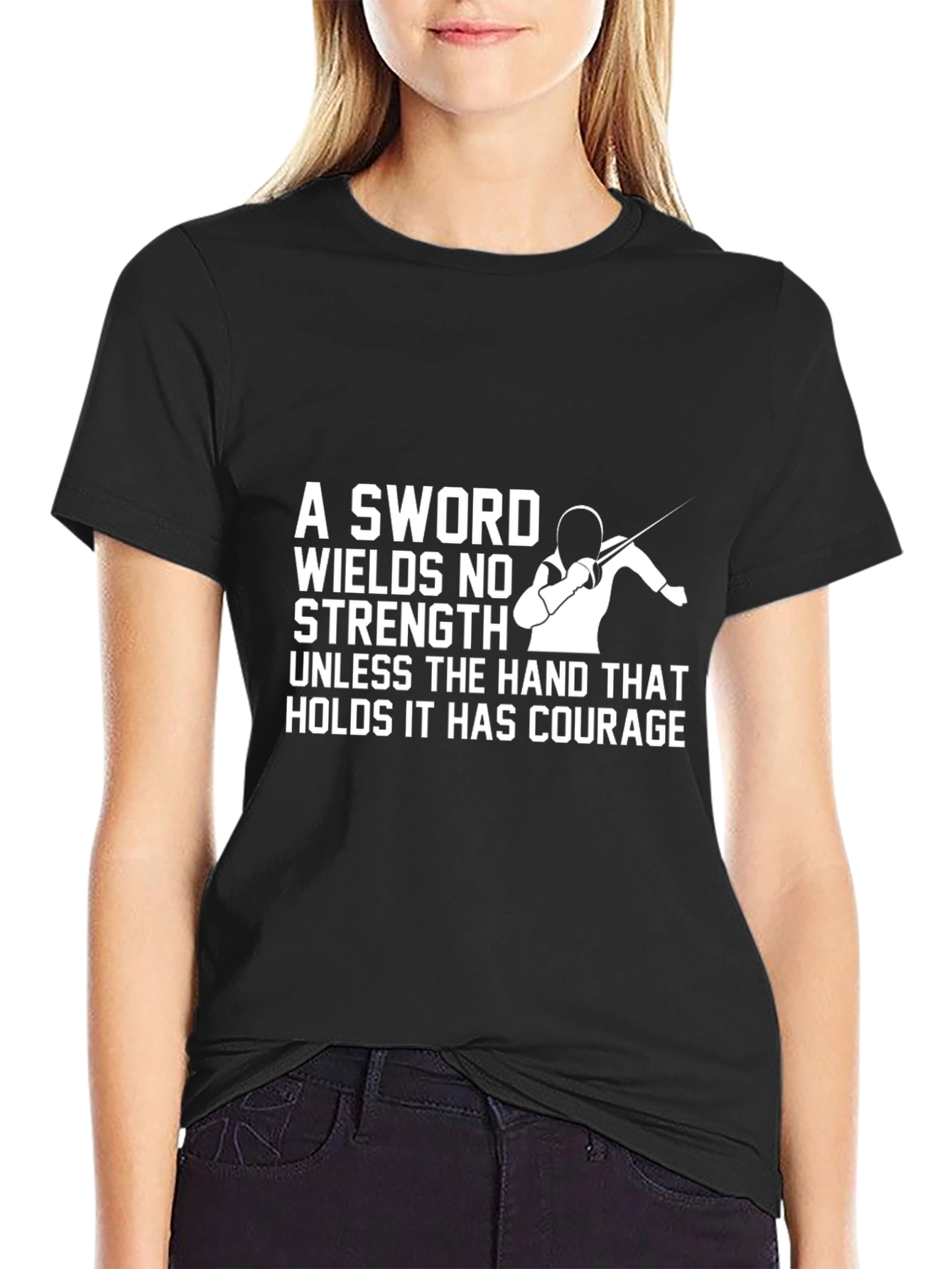 Black Courageous Fencer T-Shirt - Sword Strength Design view 2
