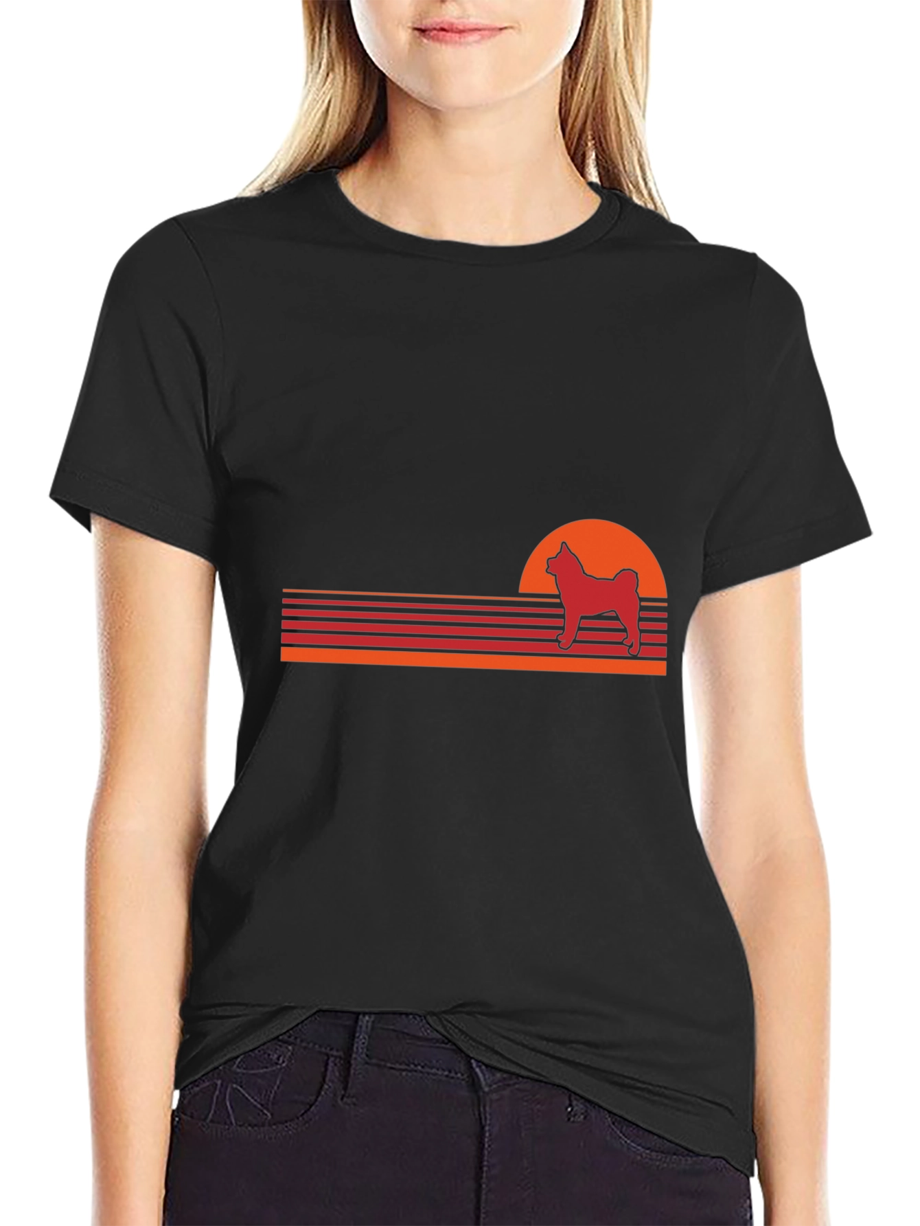 Black Retro Dog Sunset T-Shirt - Vintage Style Pet Lover Tee view 2