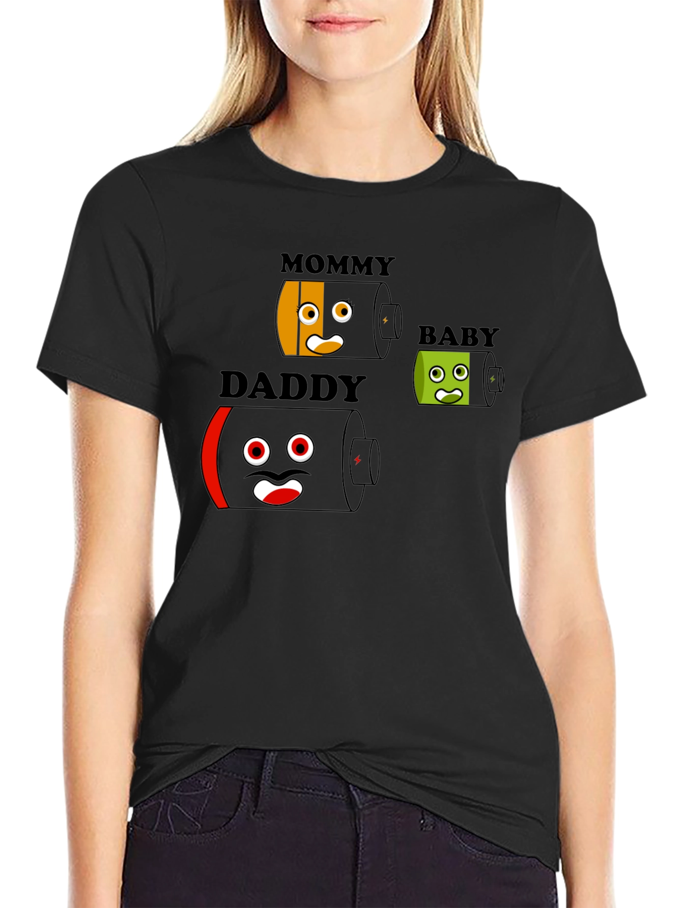 Black Battery Family T-Shirt - Mommy Daddy Baby - Funny Graphic Tee view 2
