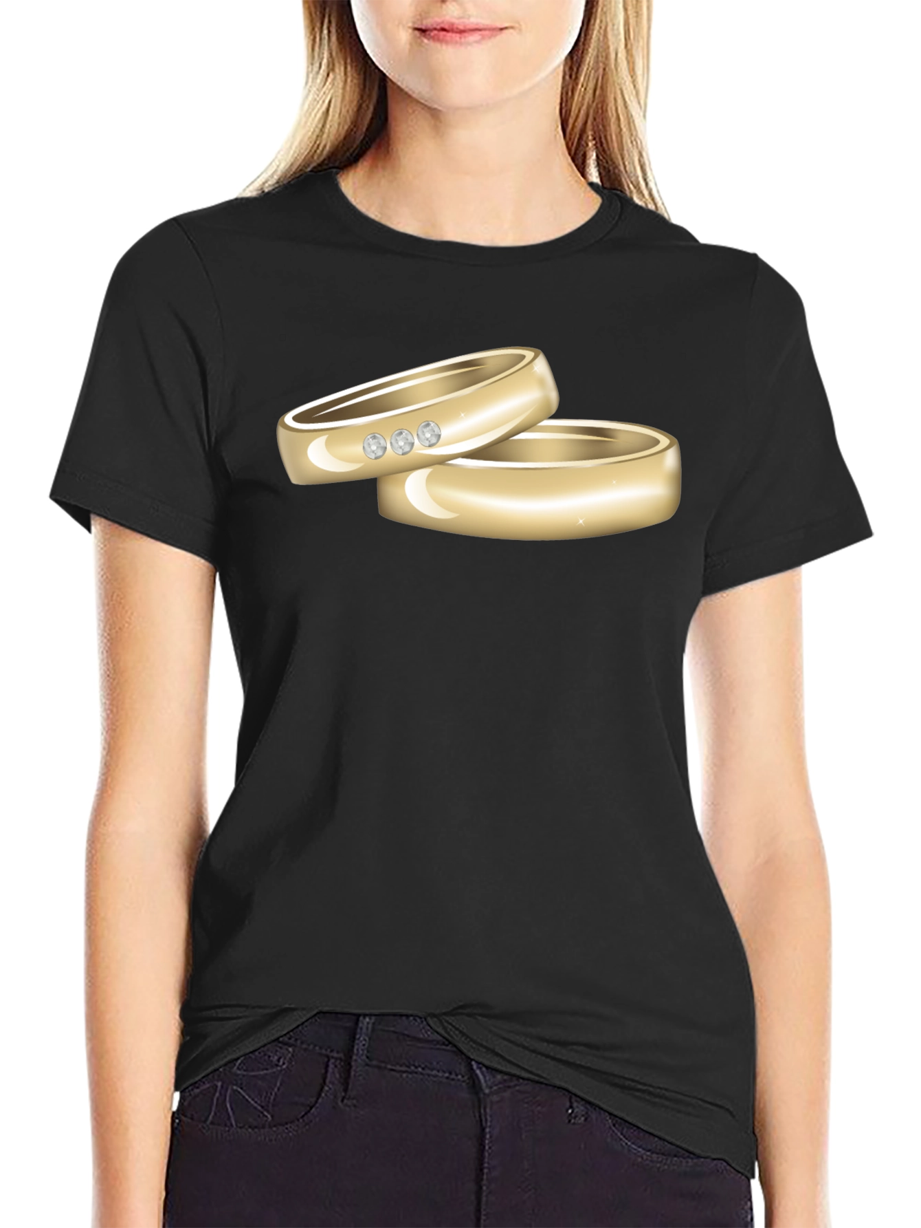 Black Wedding Rings Graphic Tee - Stylish Black T-Shirt view 2
