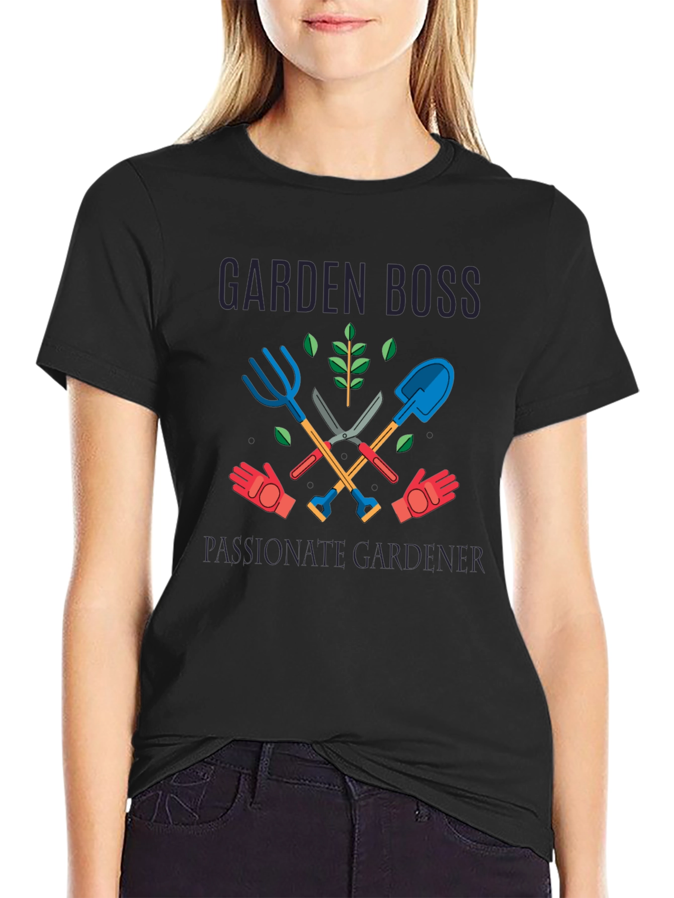 Black Garden Boss Passionate Gardener Graphic T-Shirt view 2