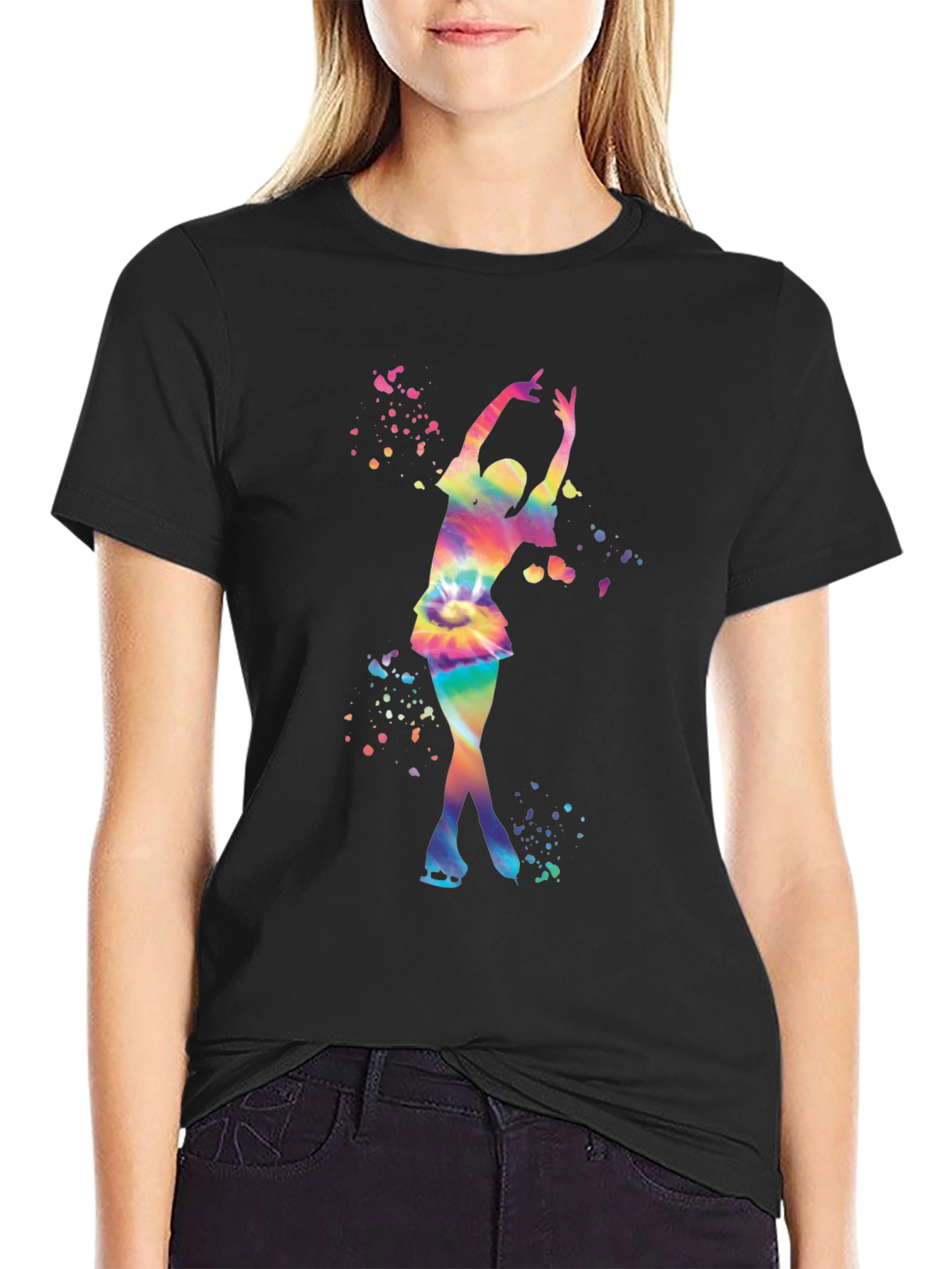 Black Rainbow Tie Dye Ice Skater Graphic T-Shirt view 2