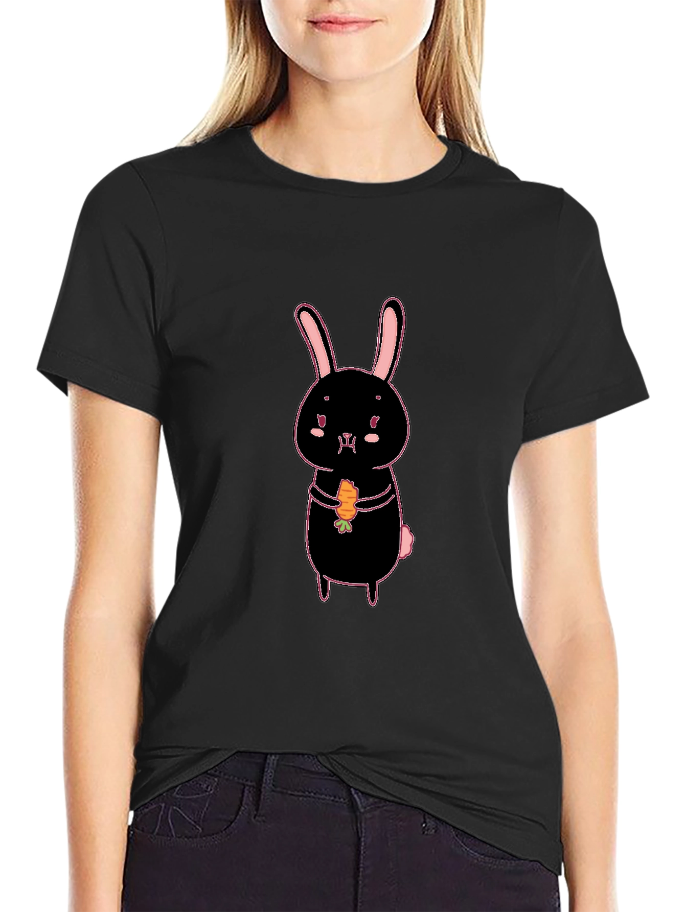 Black Black Bunny Carrot T-Shirt - Cute Graphic Tee view 2