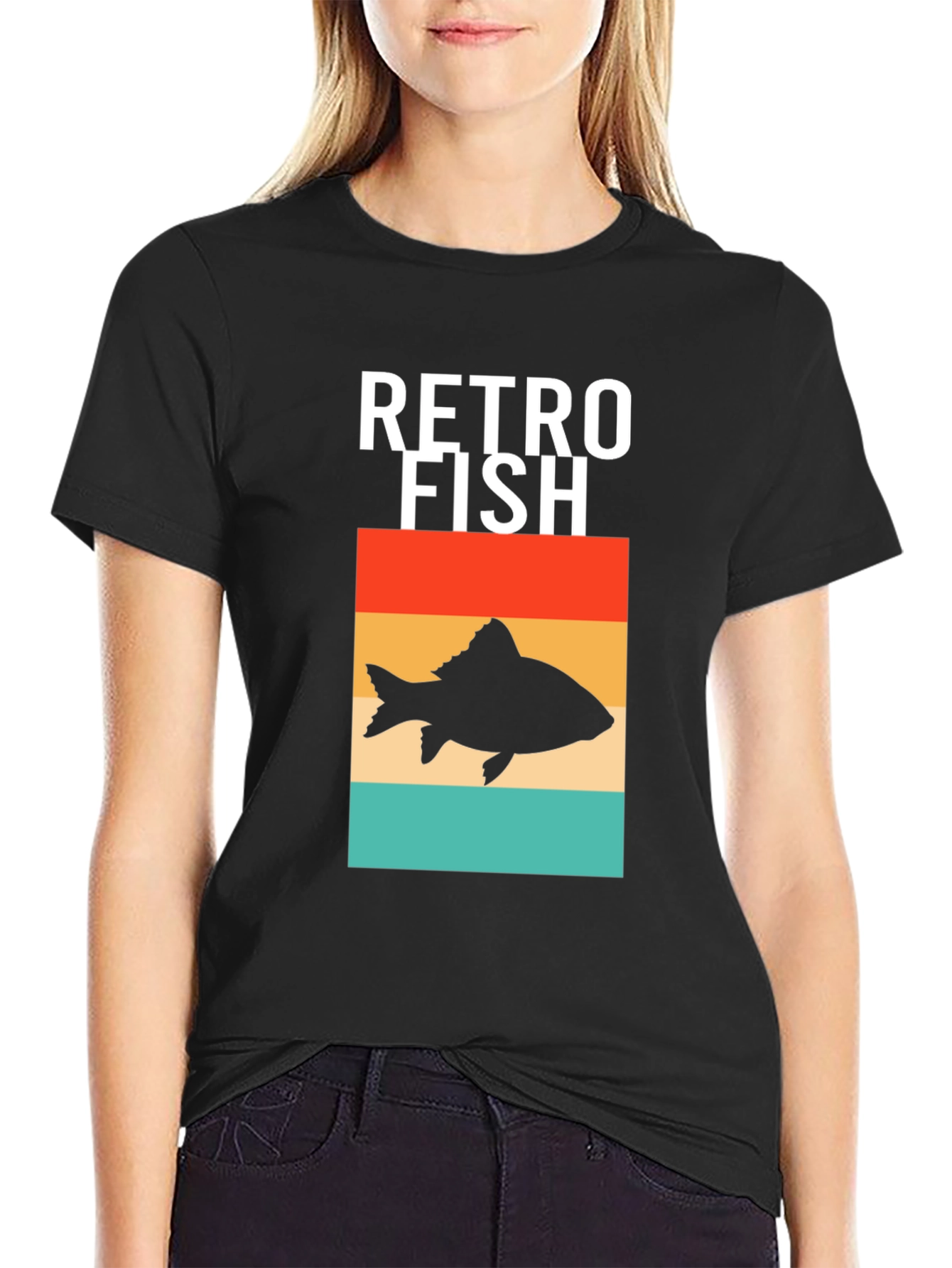 Black Retro Fish Graphic Tee - Stylish Men's Black T-Shirt view 2