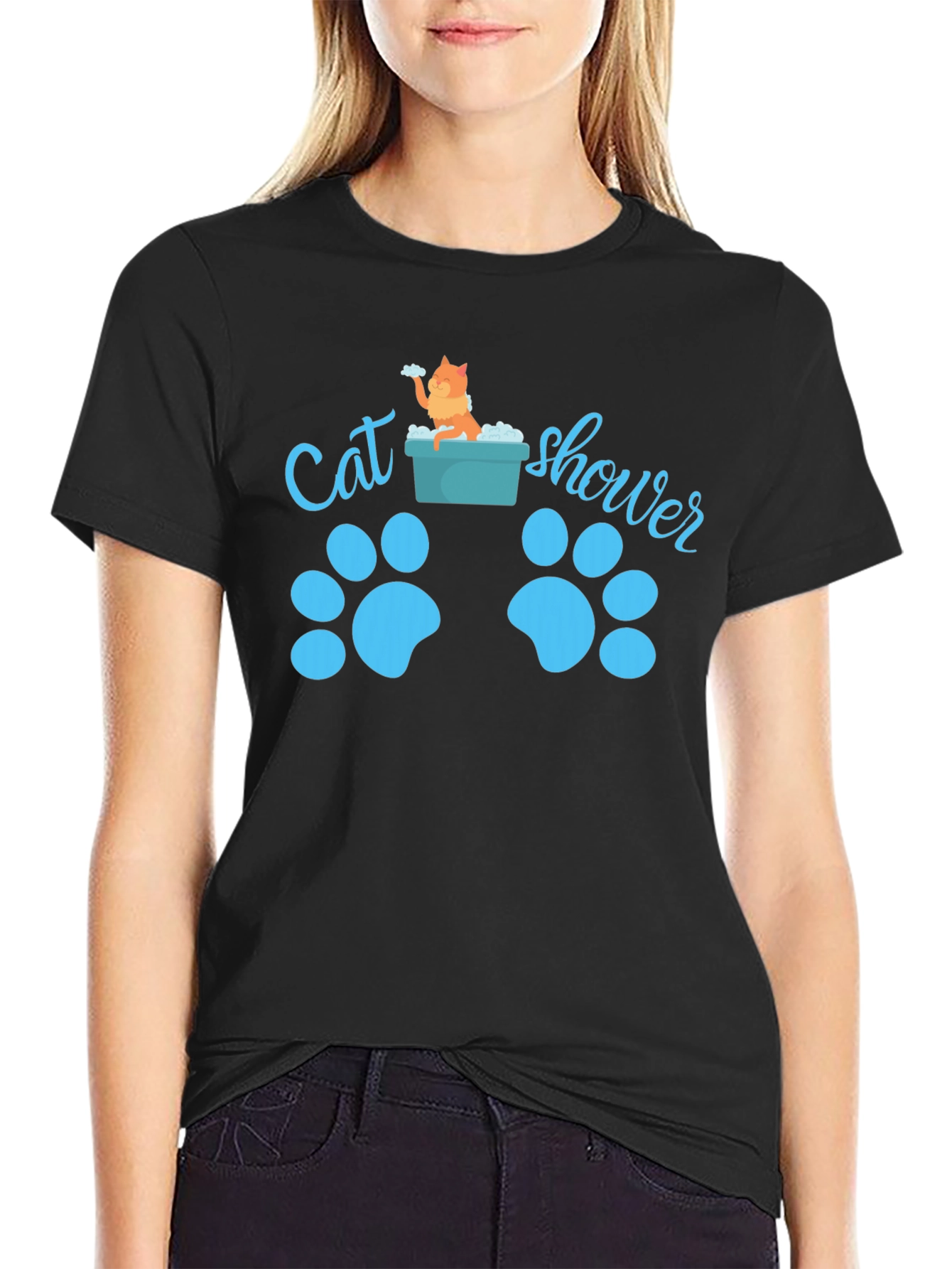 Black Cat Shower T-Shirt - Funny Cat Lover Tee view 2