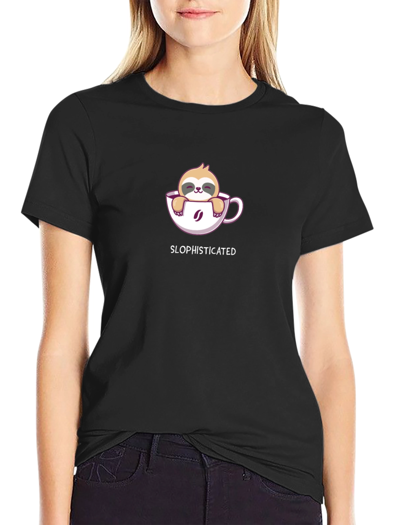 Black Sloth in Coffee Cup T-Shirt - Slophisticated Tee view 2