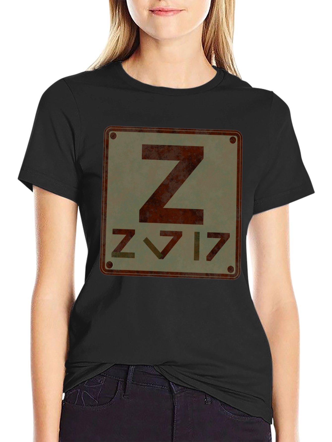 Black Retro Z Design Graphic T-Shirt view 2