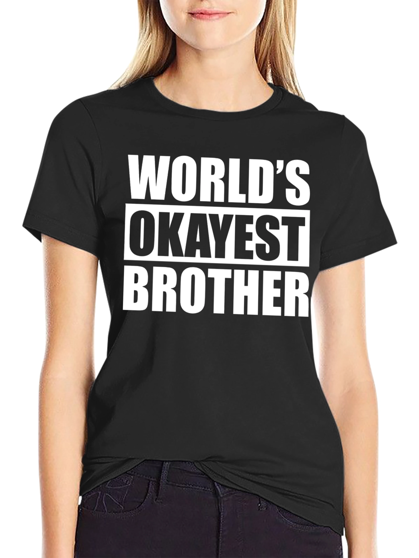 Black World's Okayest Brother T-Shirt - Funny Sibling Gift view 2