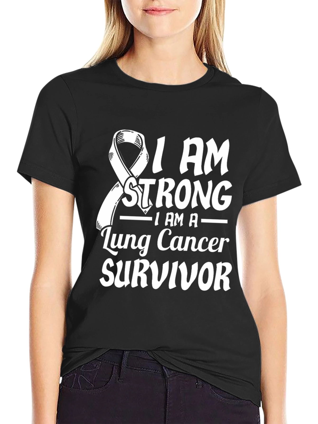 Black Lung Cancer Survivor T-Shirt - I Am Strong Graphic Tee view 2