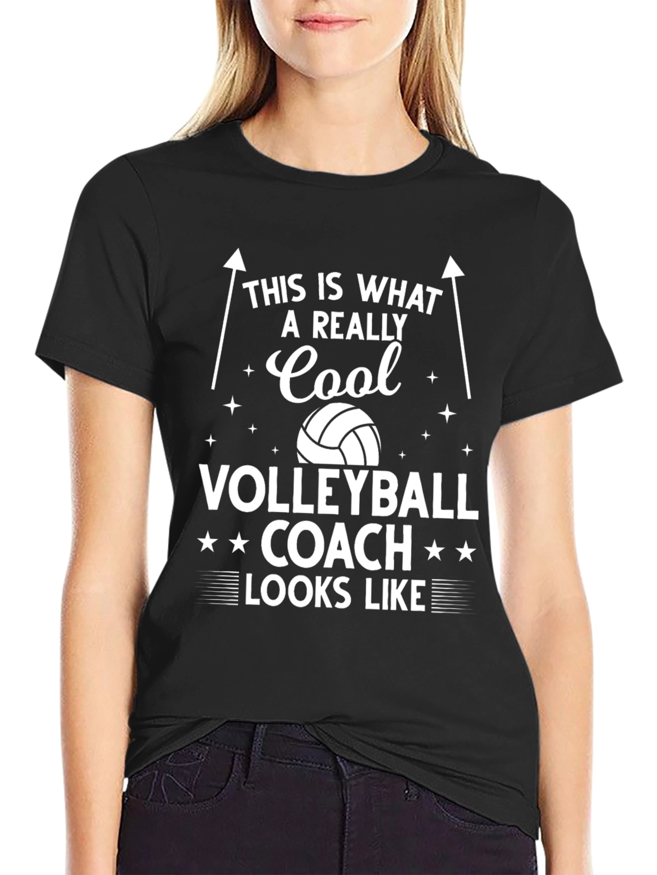 Black Cool Volleyball Coach T-Shirt view 2