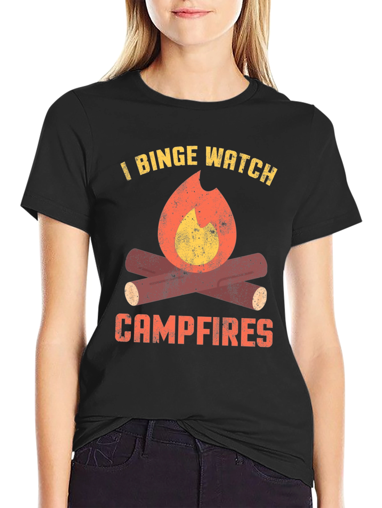 Black I Binge Watch Campfires Graphic Tee view 2