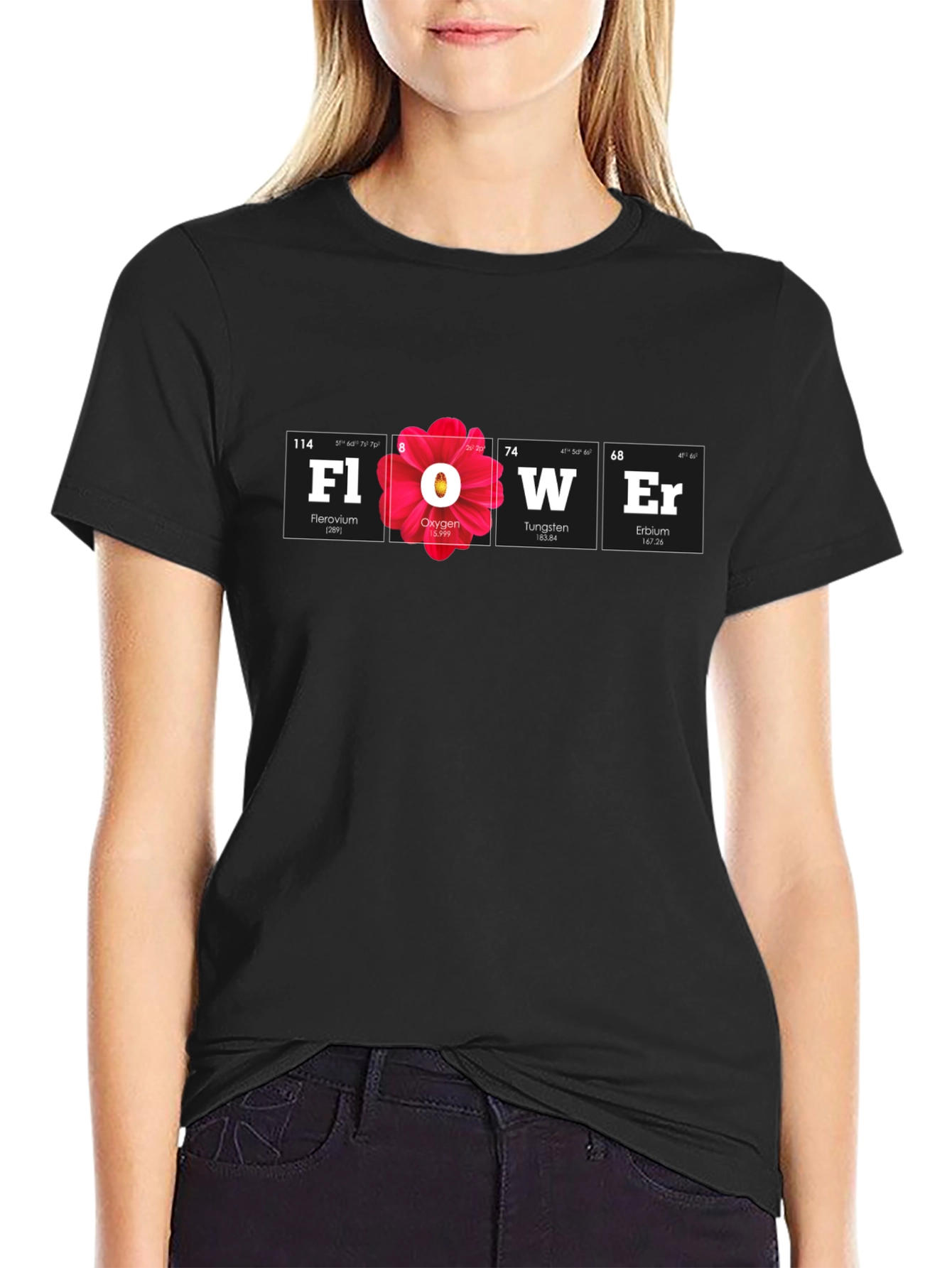 Black Periodic Table Flower Graphic Tee view 2
