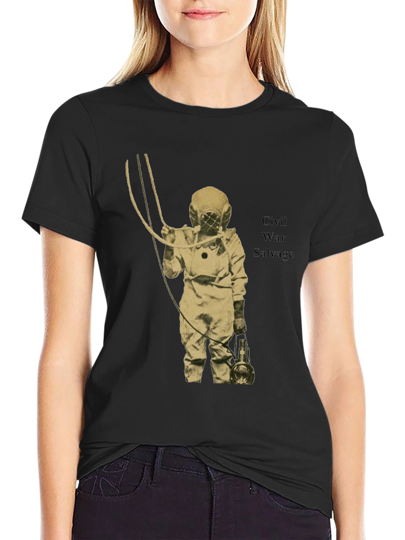 Black Civil War Salvage Diver Graphic Tee view 2