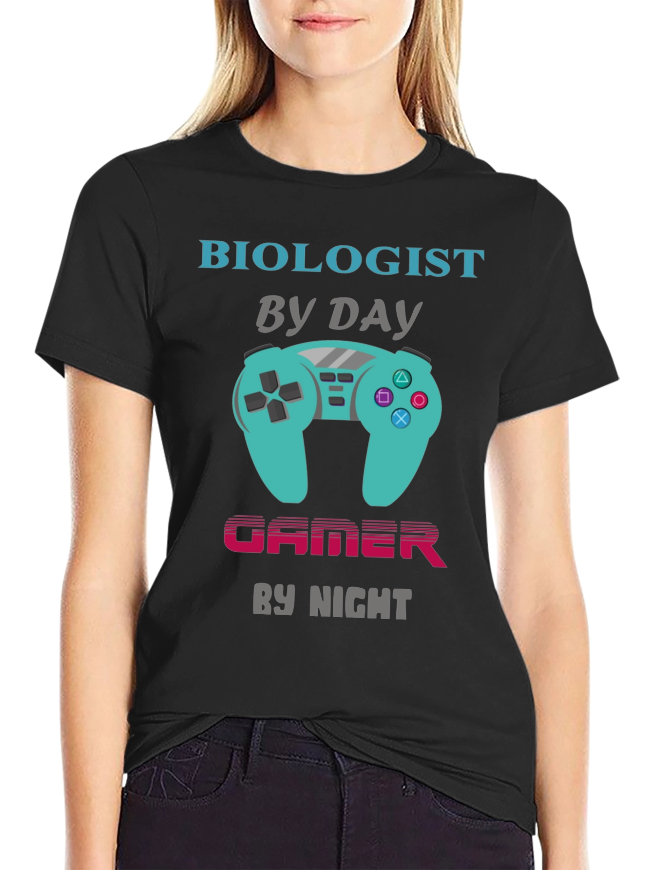Black Biologist by Day Gamer by Night T-Shirt view 2