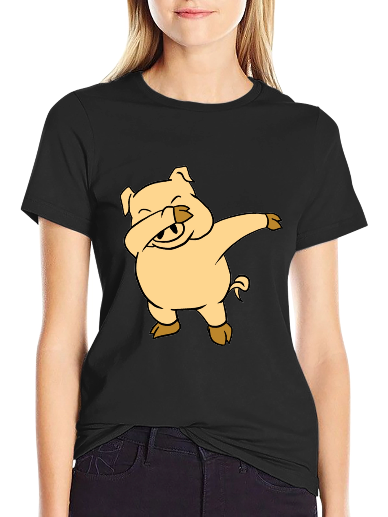Black Dabbing Pig Graphic T-Shirt - Funny Animal Tee view 2