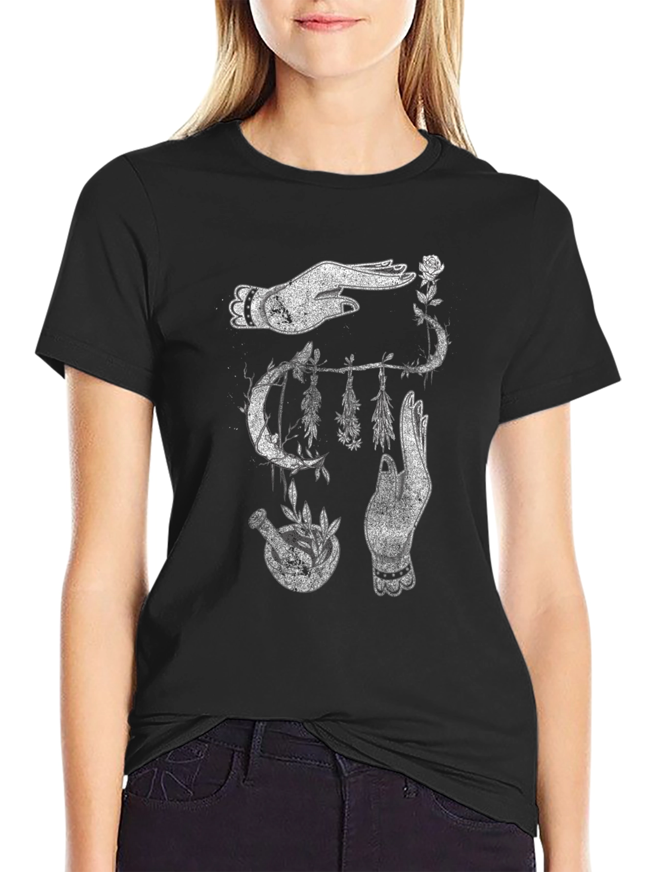 Black Mystic Hands Graphic T-Shirt - Unisex Black Tee view 2