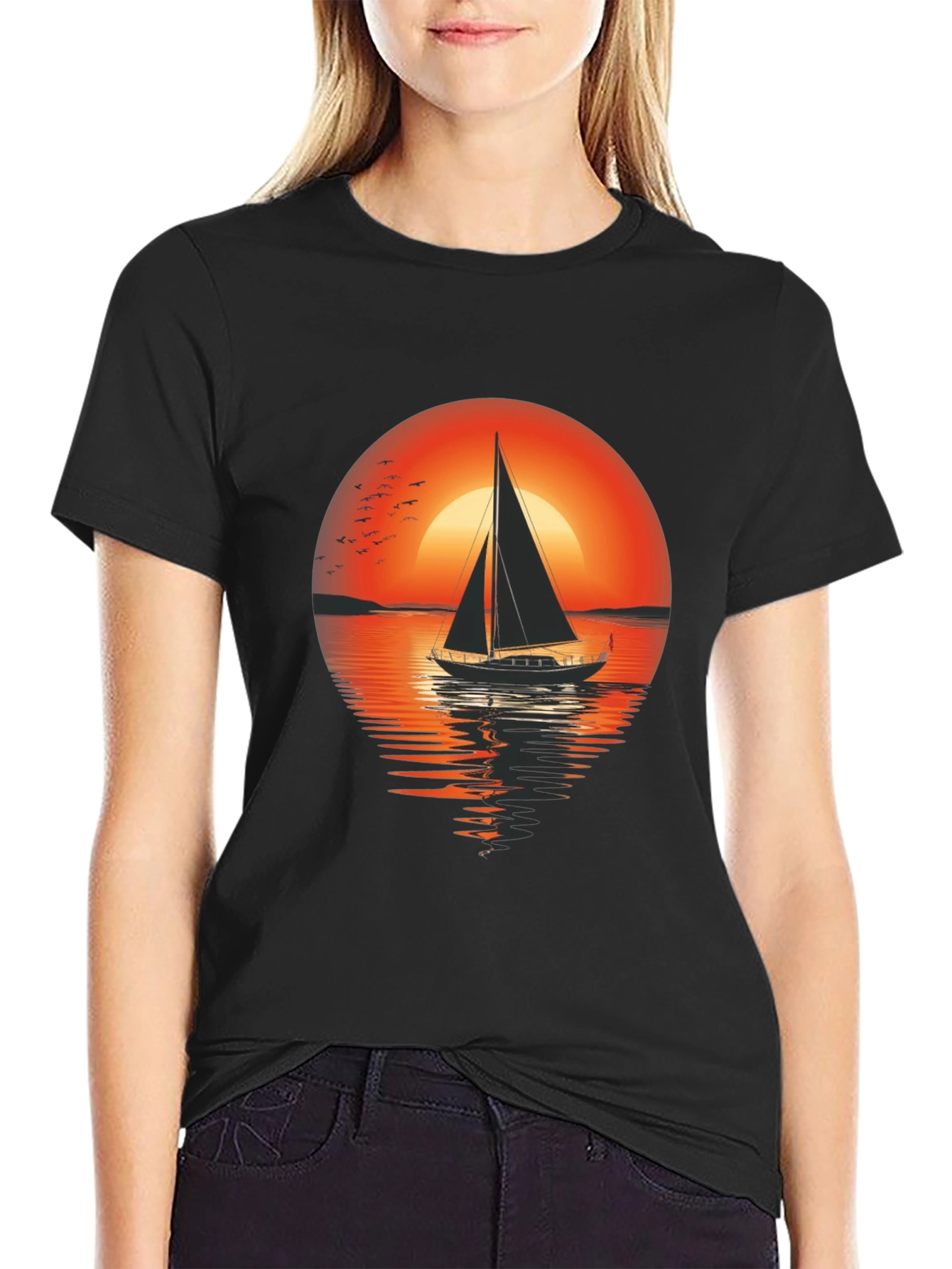 Black Sunset Sailboat Graphic Tee - Comfort Fit view 2