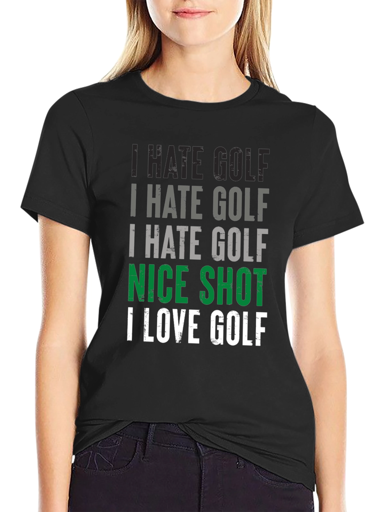 Black Funny Golf T-Shirt - I Hate Golf Nice Shot view 2