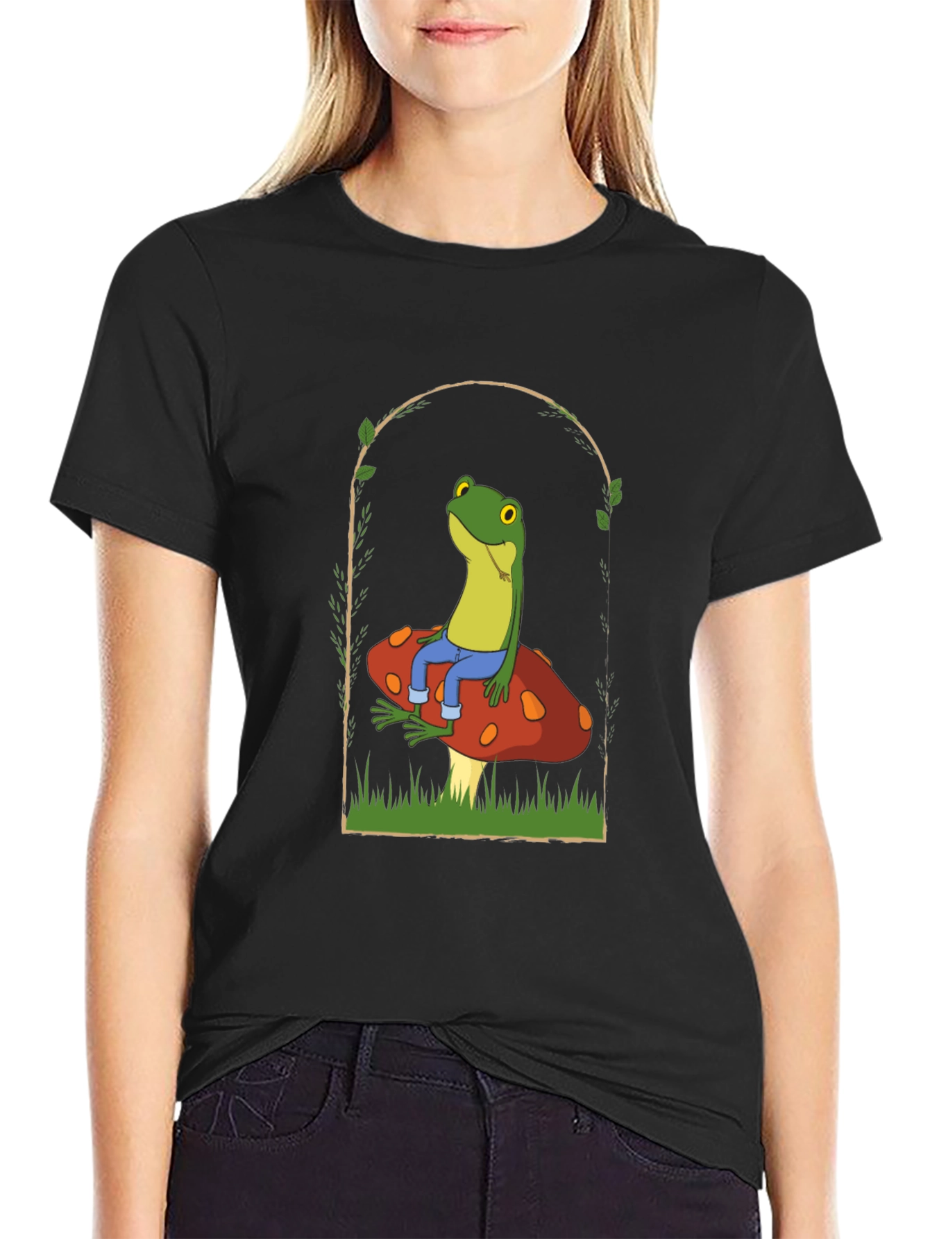 Black Frog on Mushroom Graphic Tee view 2