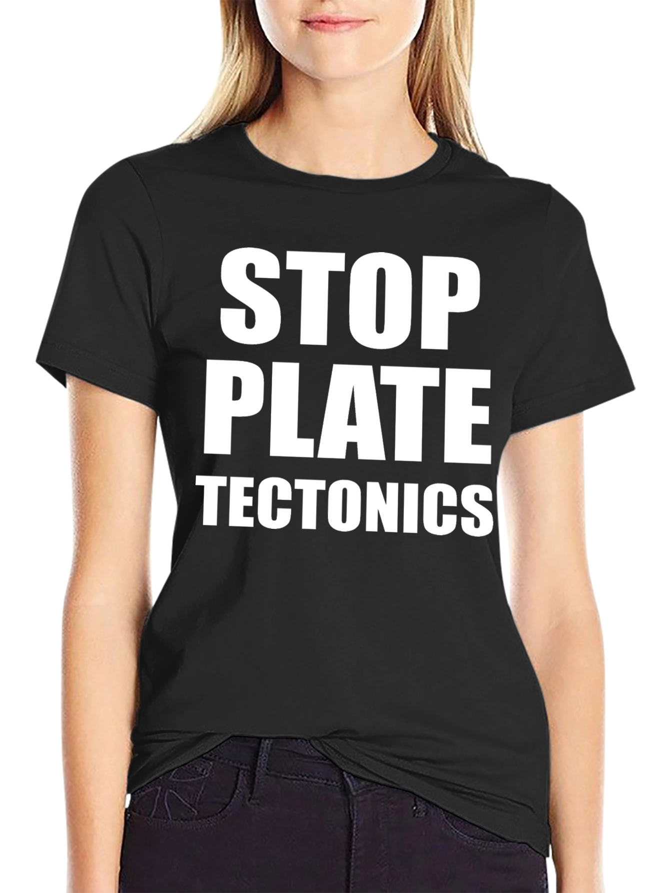 Black Stop Plate Tectonics Black T-Shirt view 2