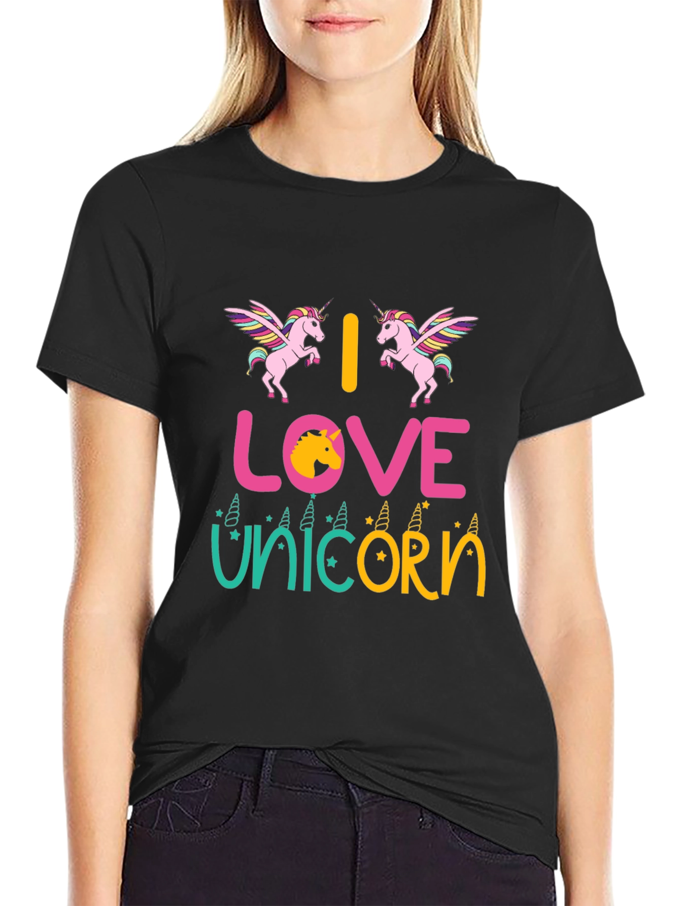 Black I Love Unicorns Graphic T-Shirt view 2