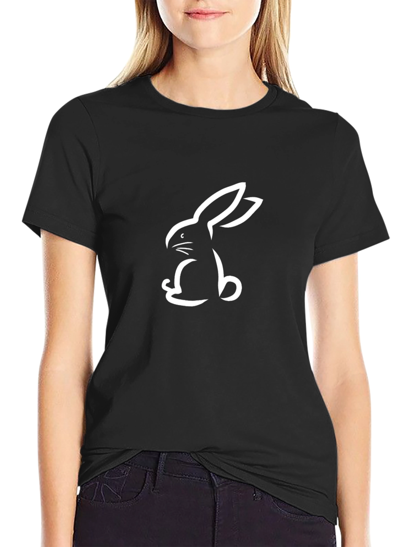 Black Rabbit Outline Graphic T-Shirt - Black view 2