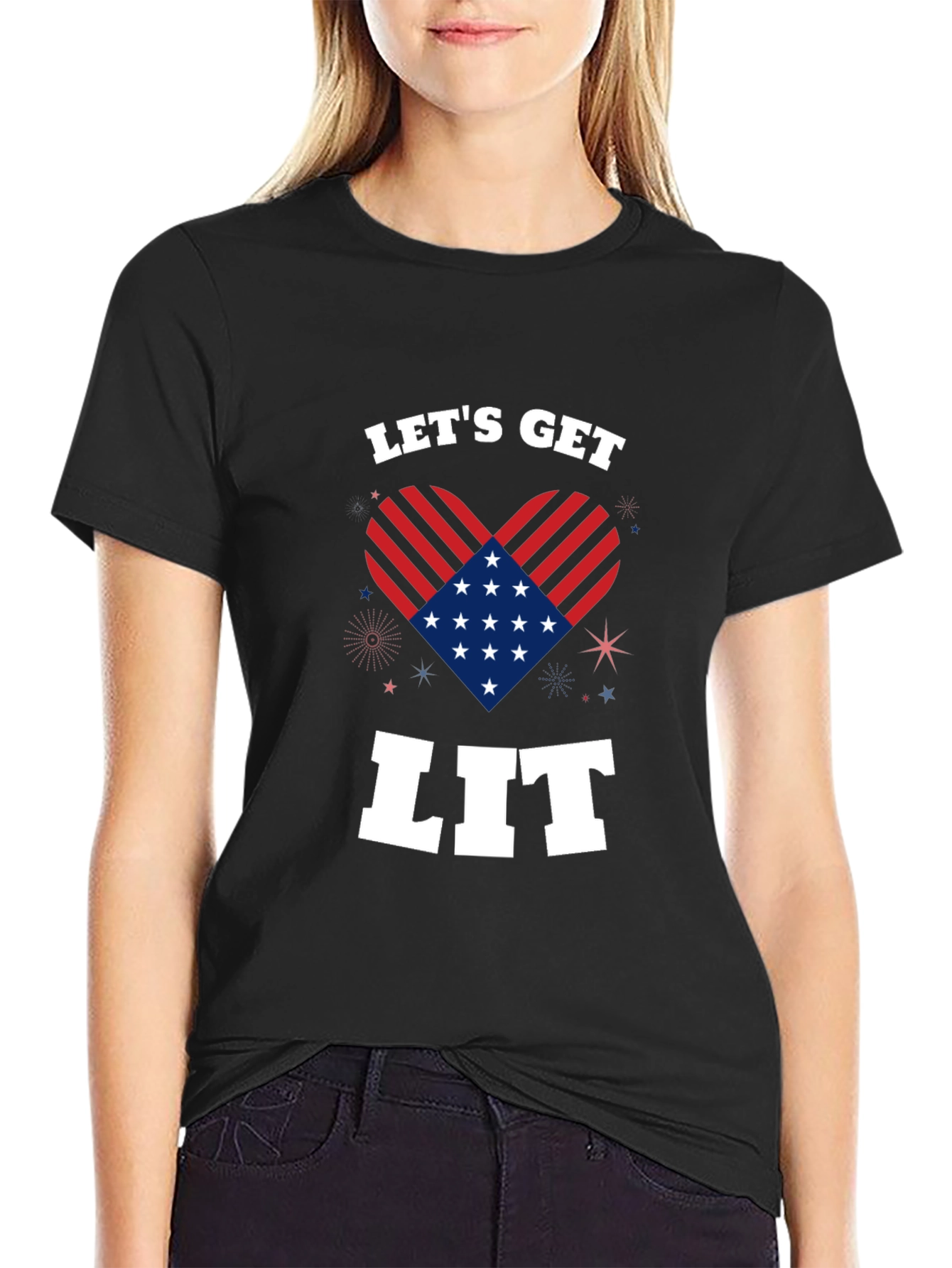 Black Let's Get Lit Patriotic Heart Graphic Tee view 2