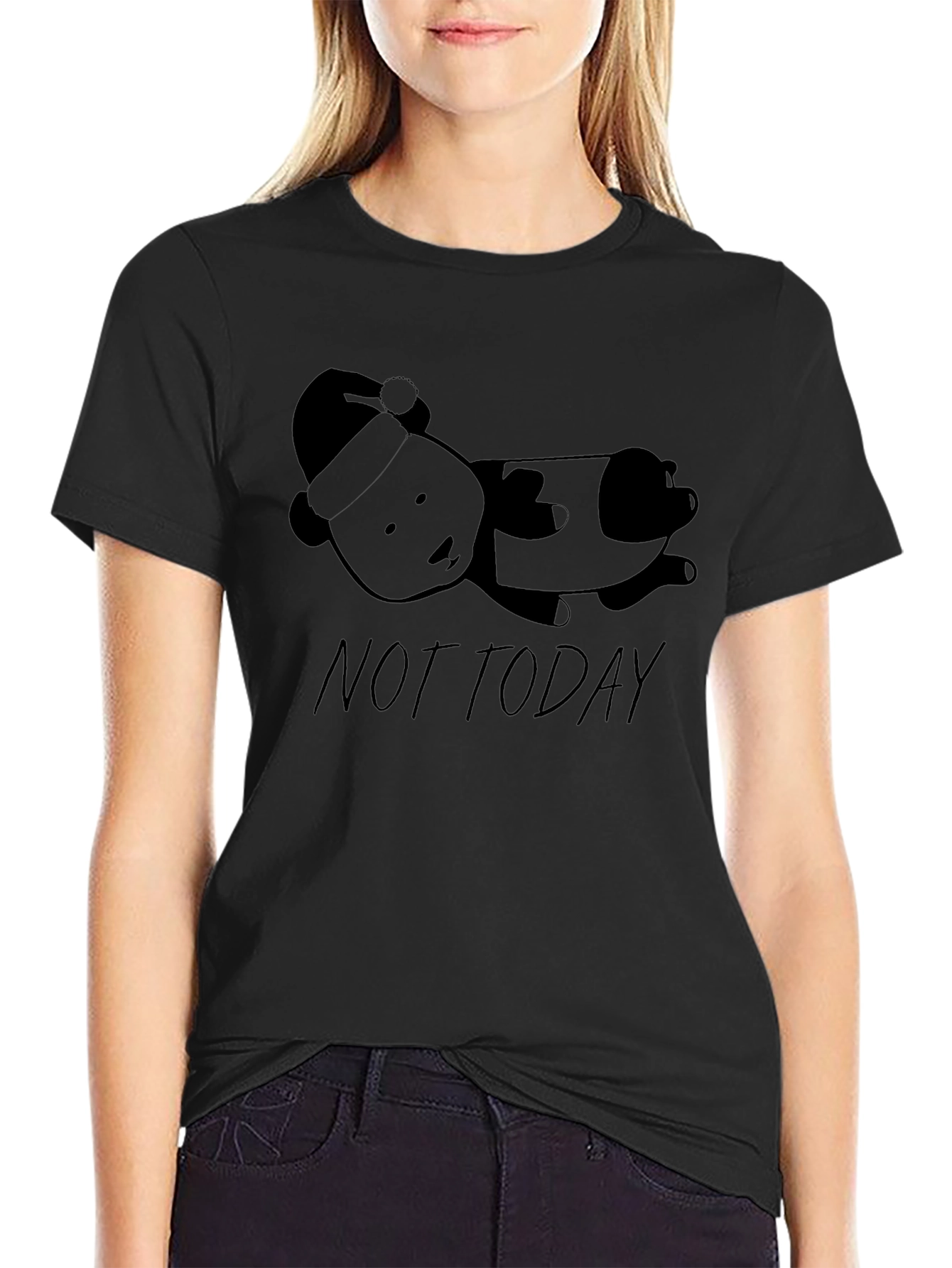 Black Not Today Panda Graphic Tee - Black Short Sleeve Shirt view 2