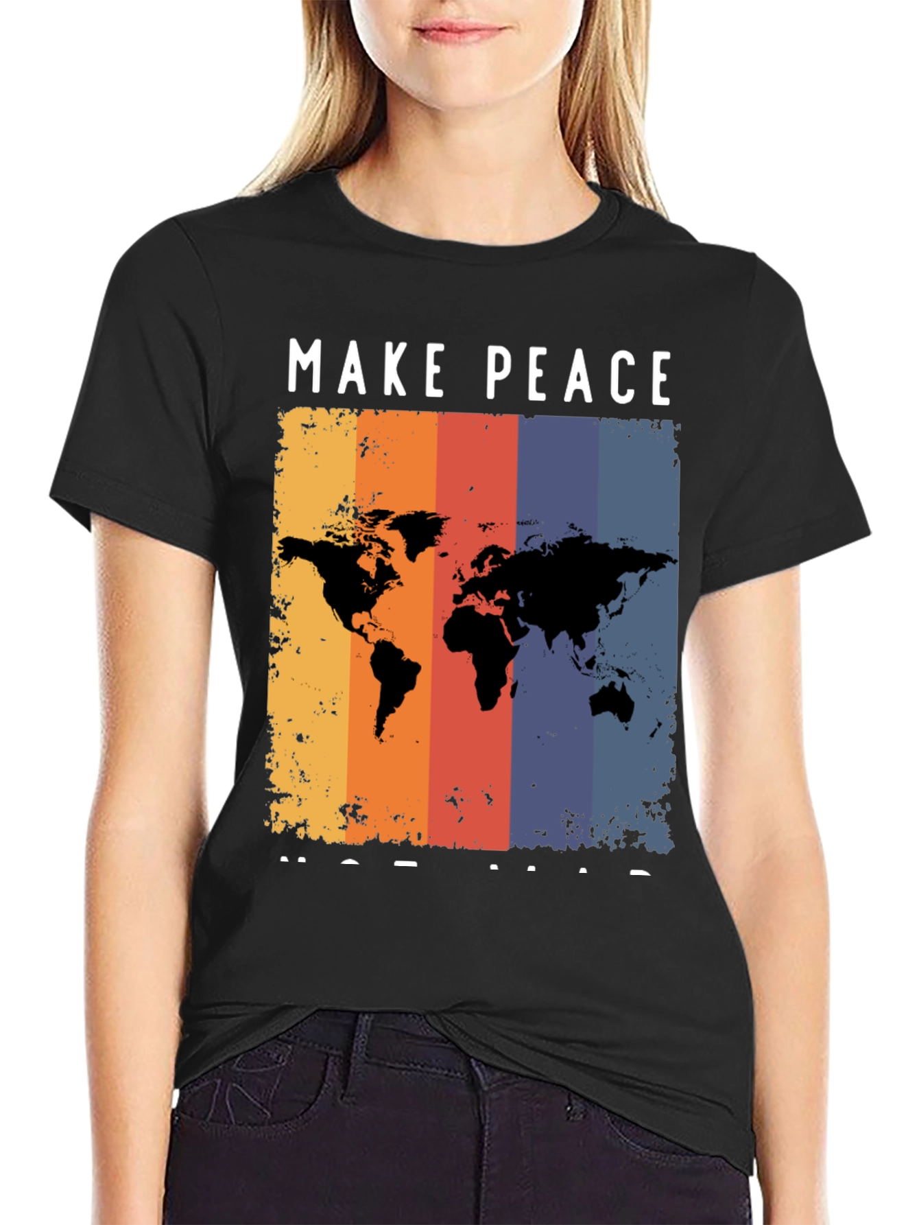 Black Make Peace Not War Graphic T-Shirt view 2