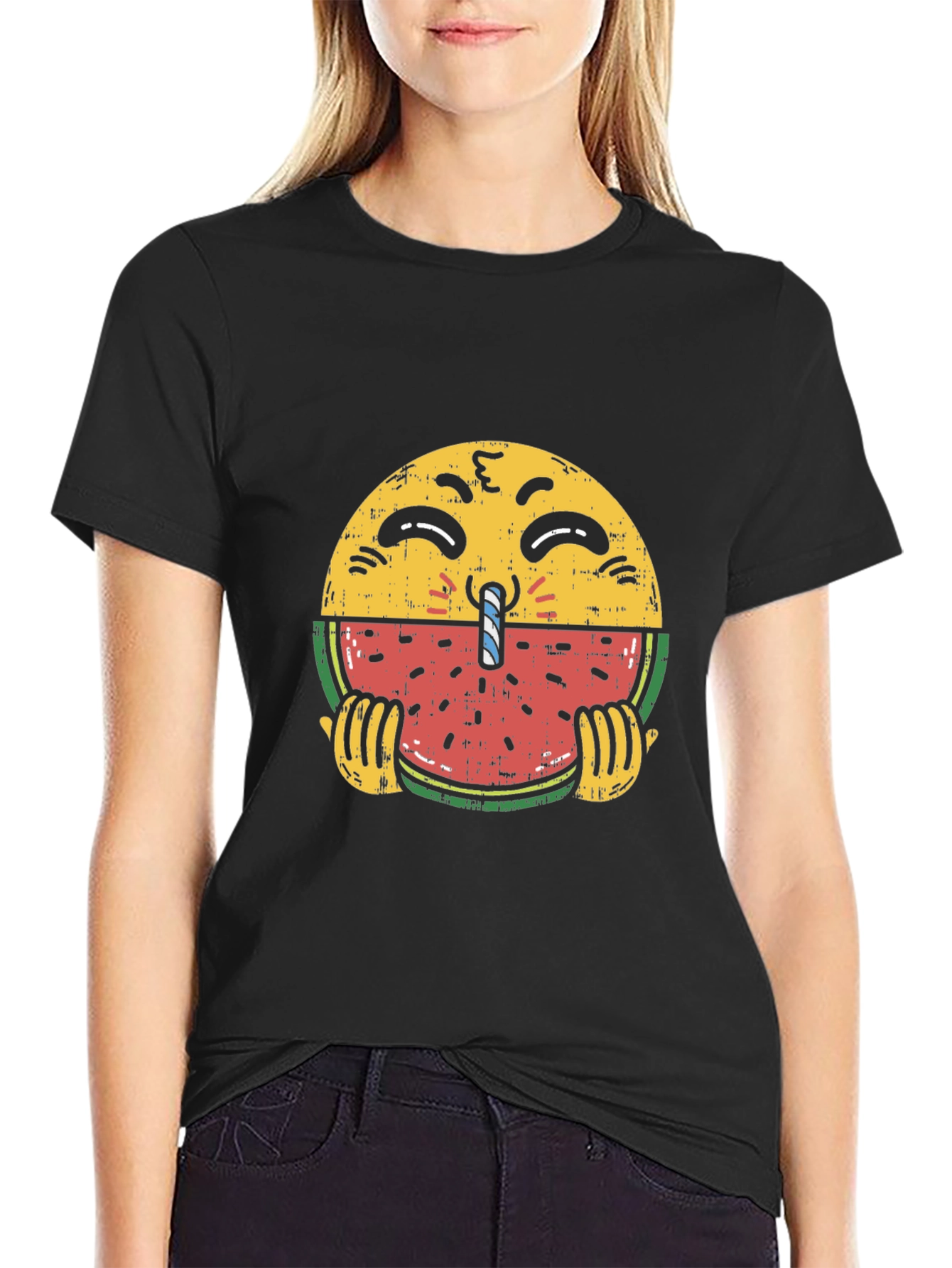 Black Emoji Watermelon T-Shirt - Quirky Summer Style view 2