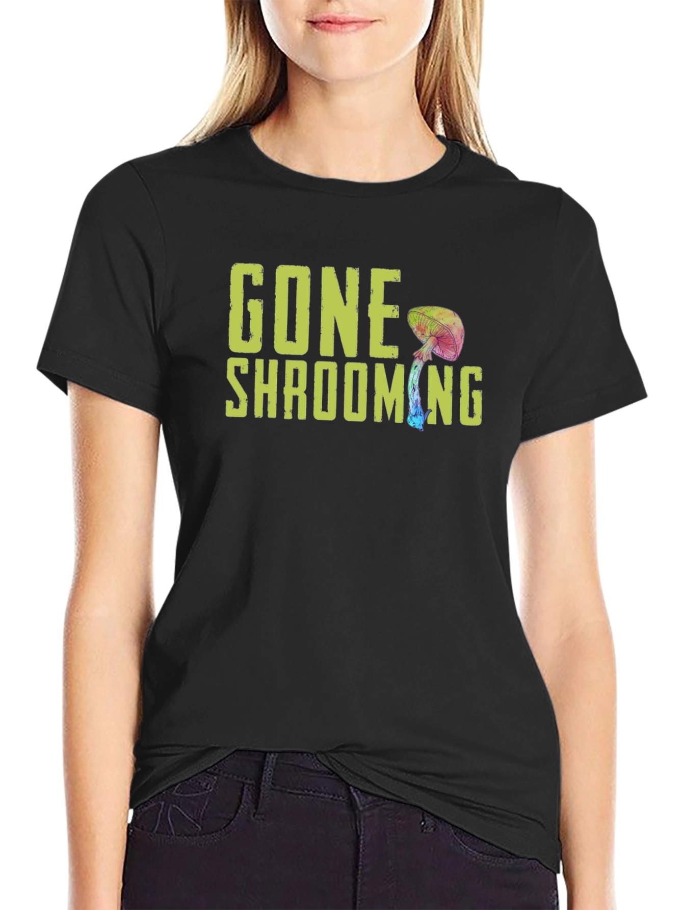Black Gone Shrooming Graphic Tee - Funny Mushroom Shirt view 2