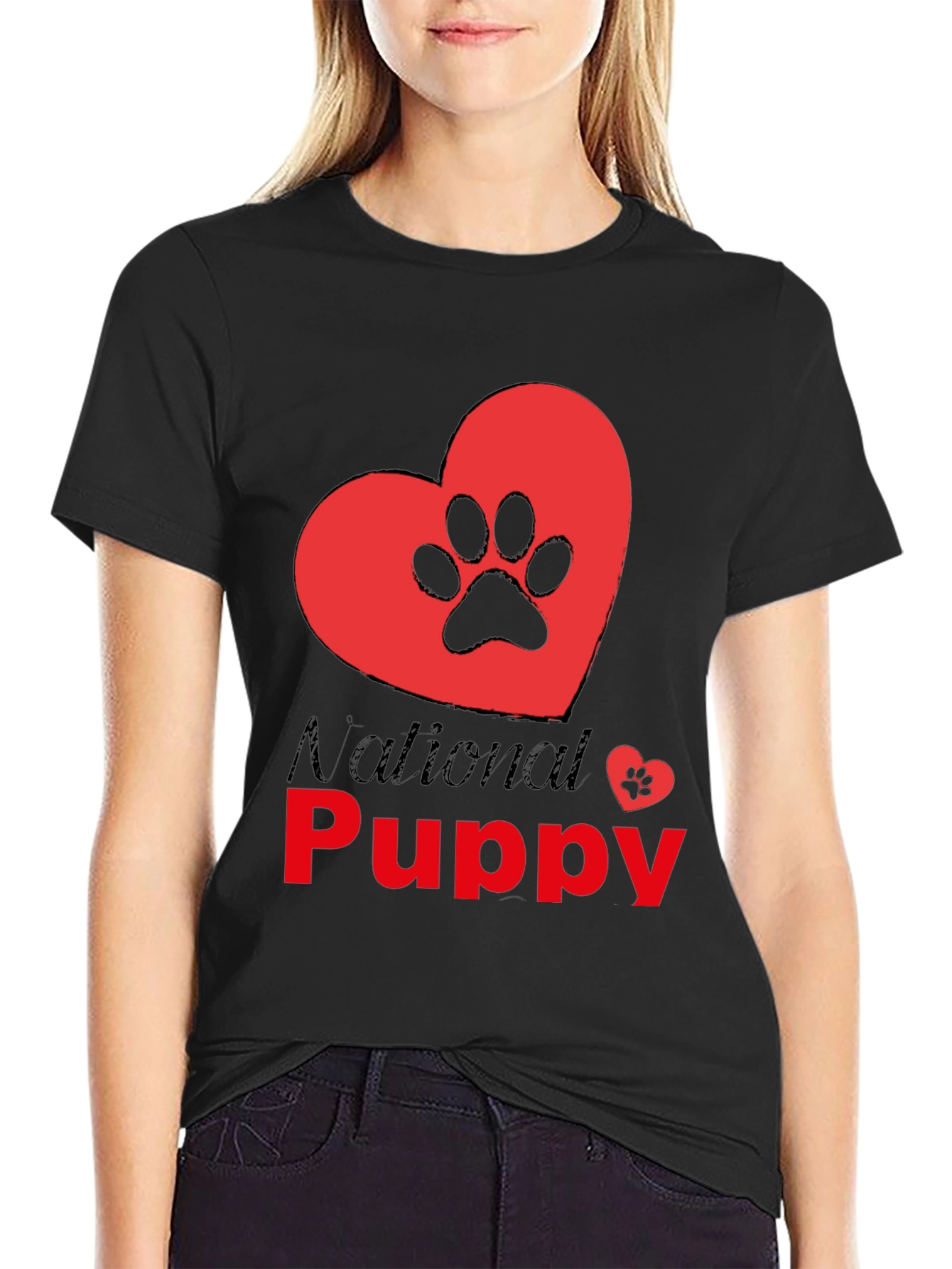 Black National Puppy Day T-Shirt, Dog Lover Tee view 2