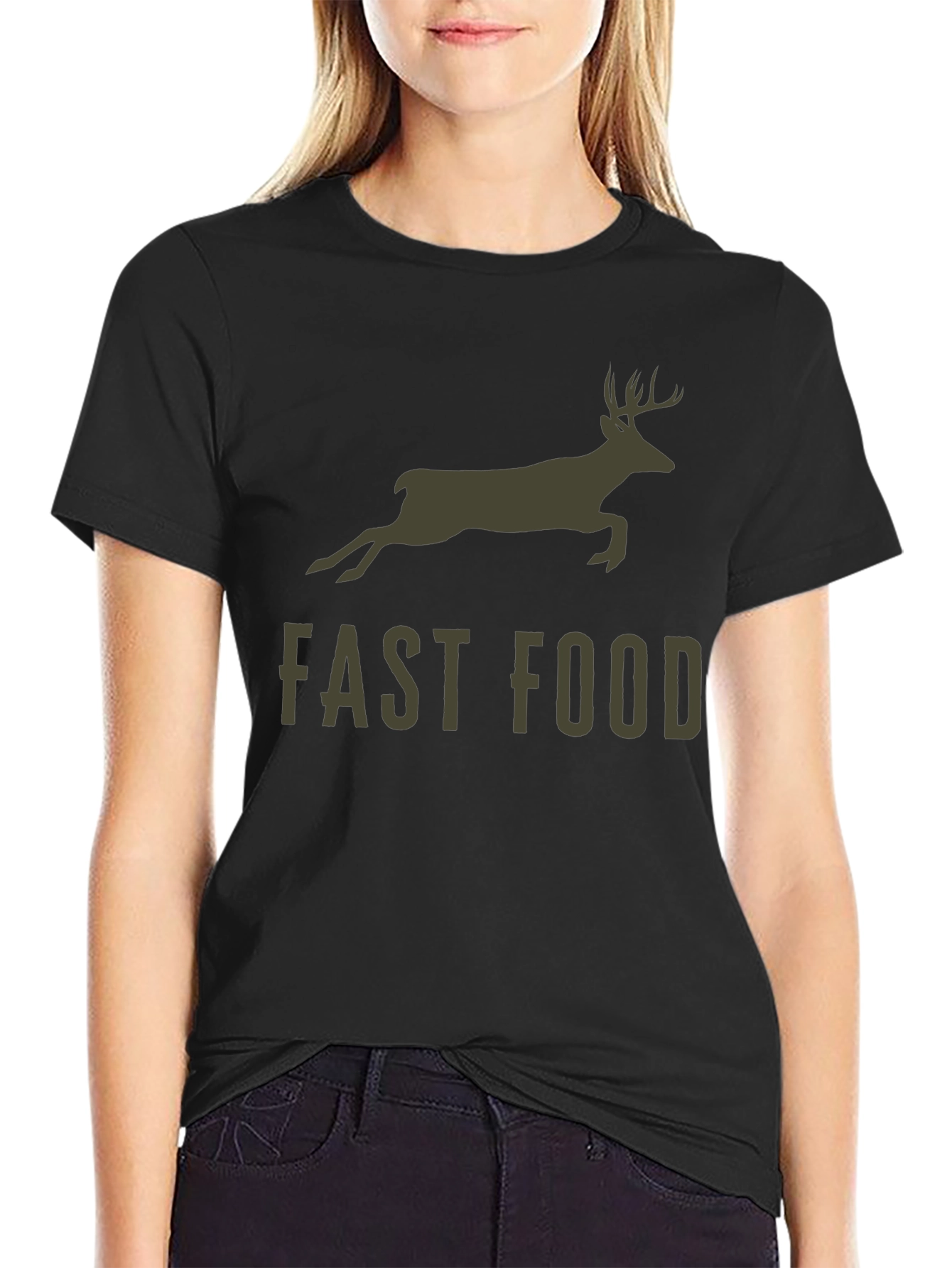 Black Fast Food Deer Graphic T-Shirt view 2