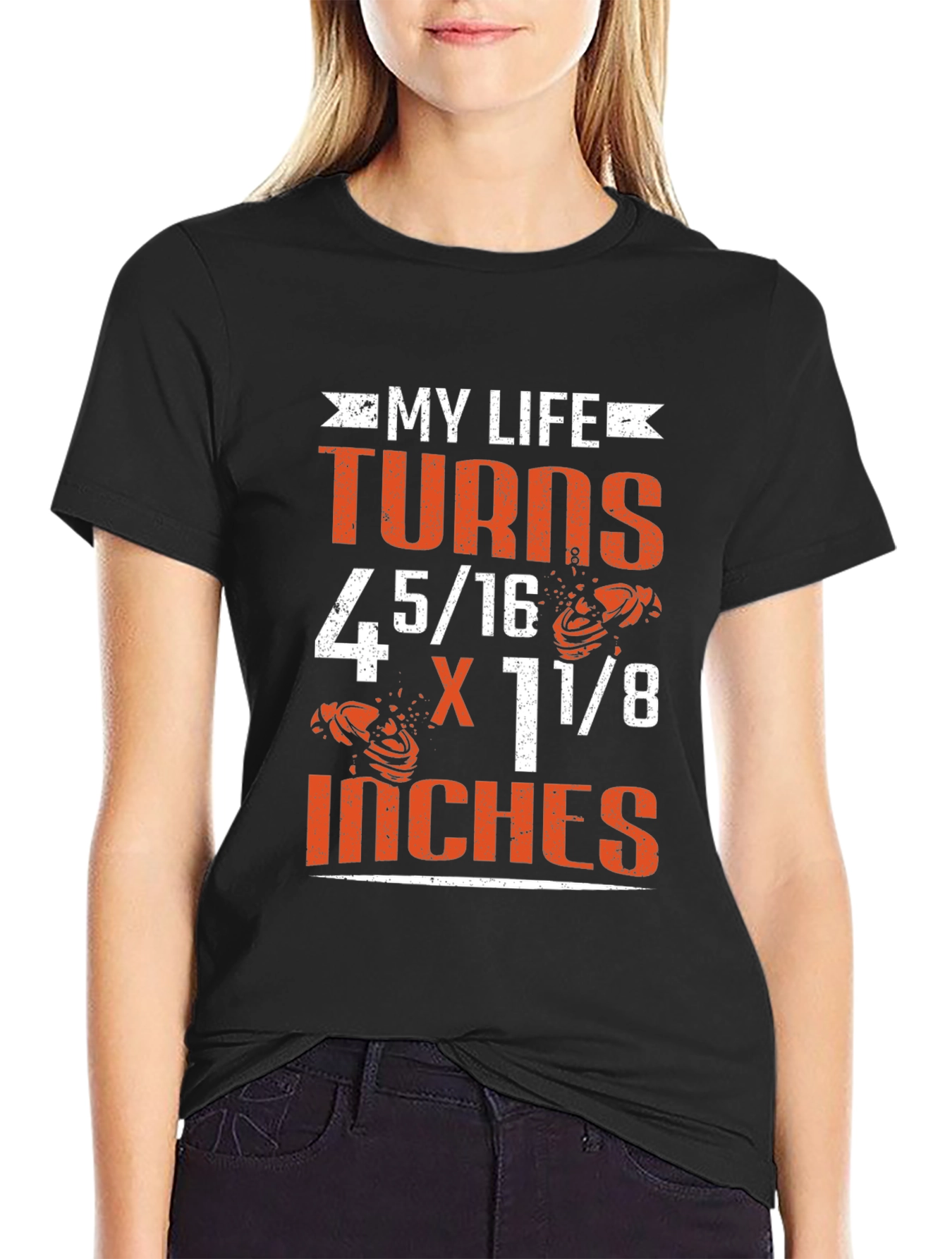 Black My Life Turns 4 5/16 x 1 1/8 Inches T-Shirt view 2