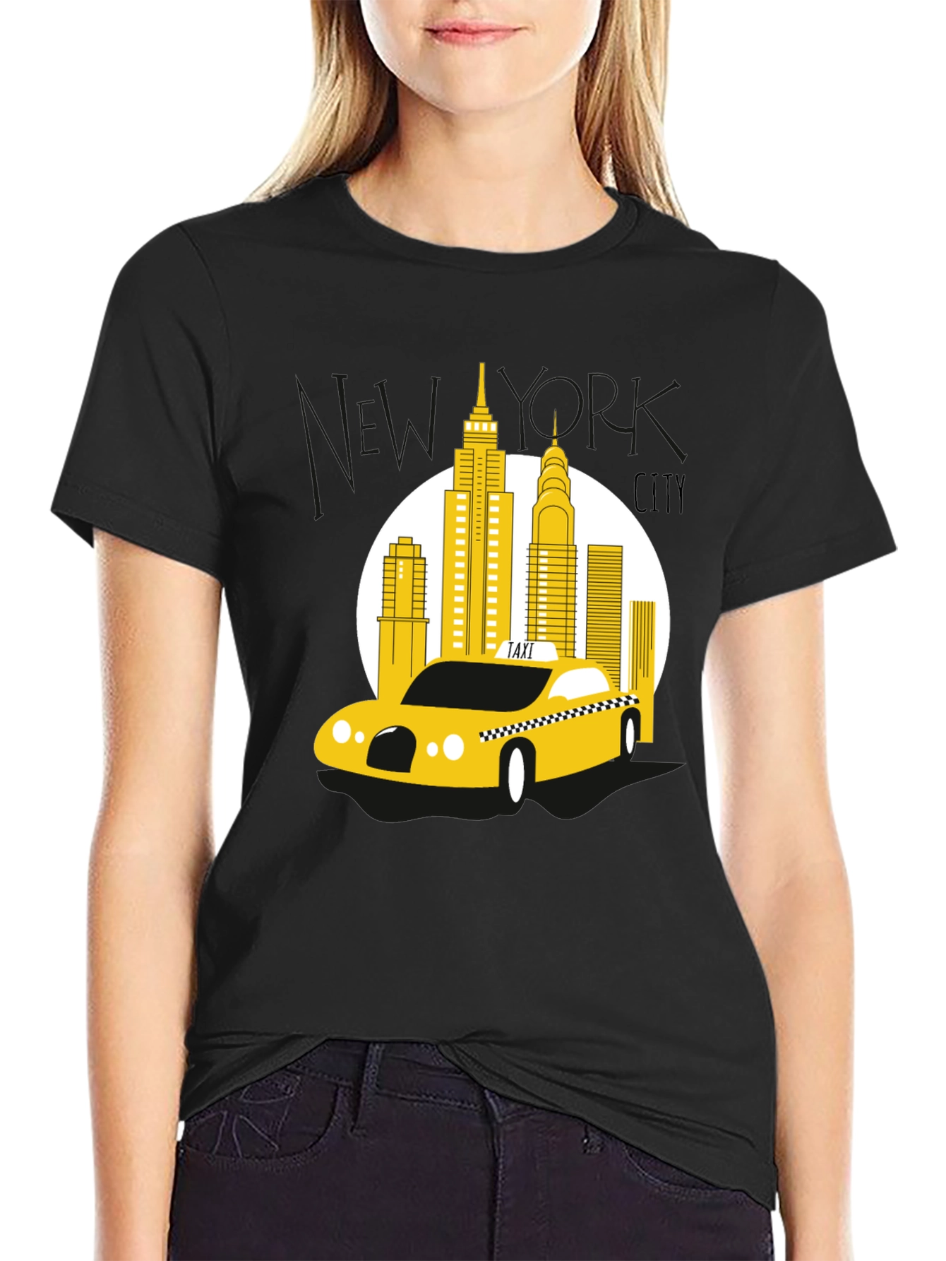 Black NYC Taxi T-Shirt - Cityscape Graphic Tee view 2