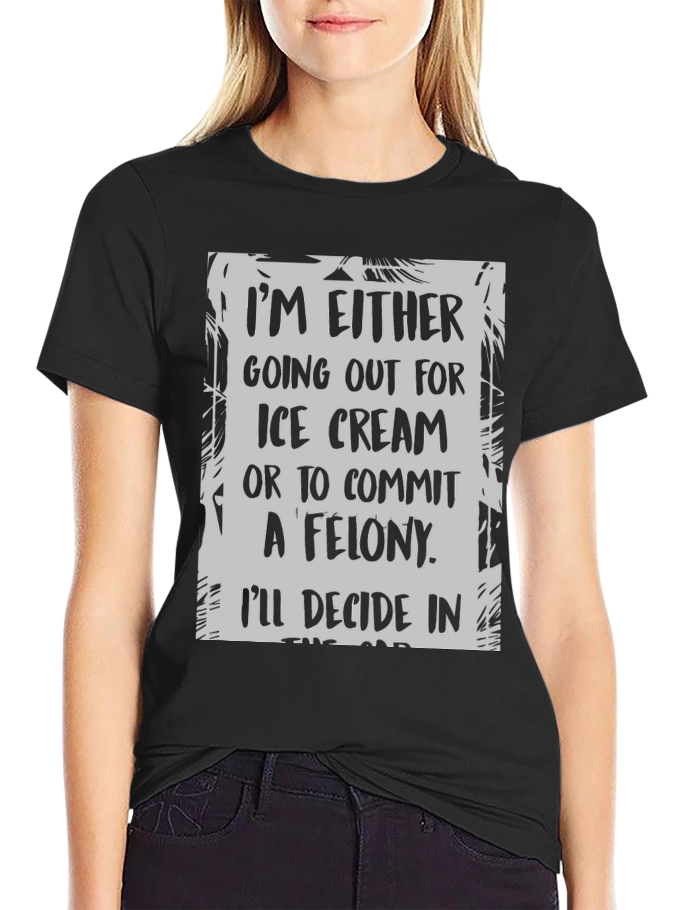 Black Funny "Ice Cream or Felony" Graphic T-Shirt view 2