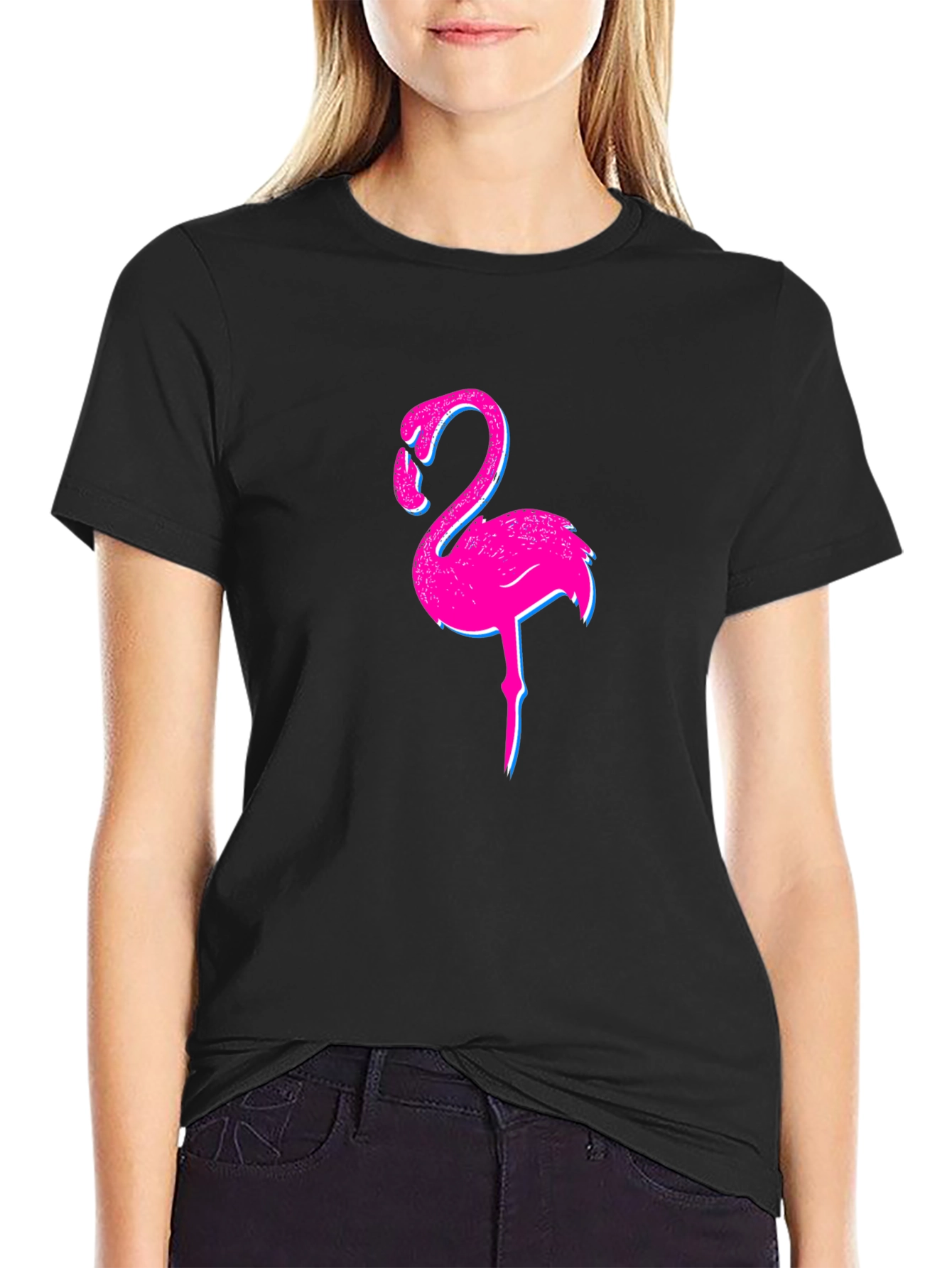 Black Flamingo Graphic Print Black T-Shirt view 2