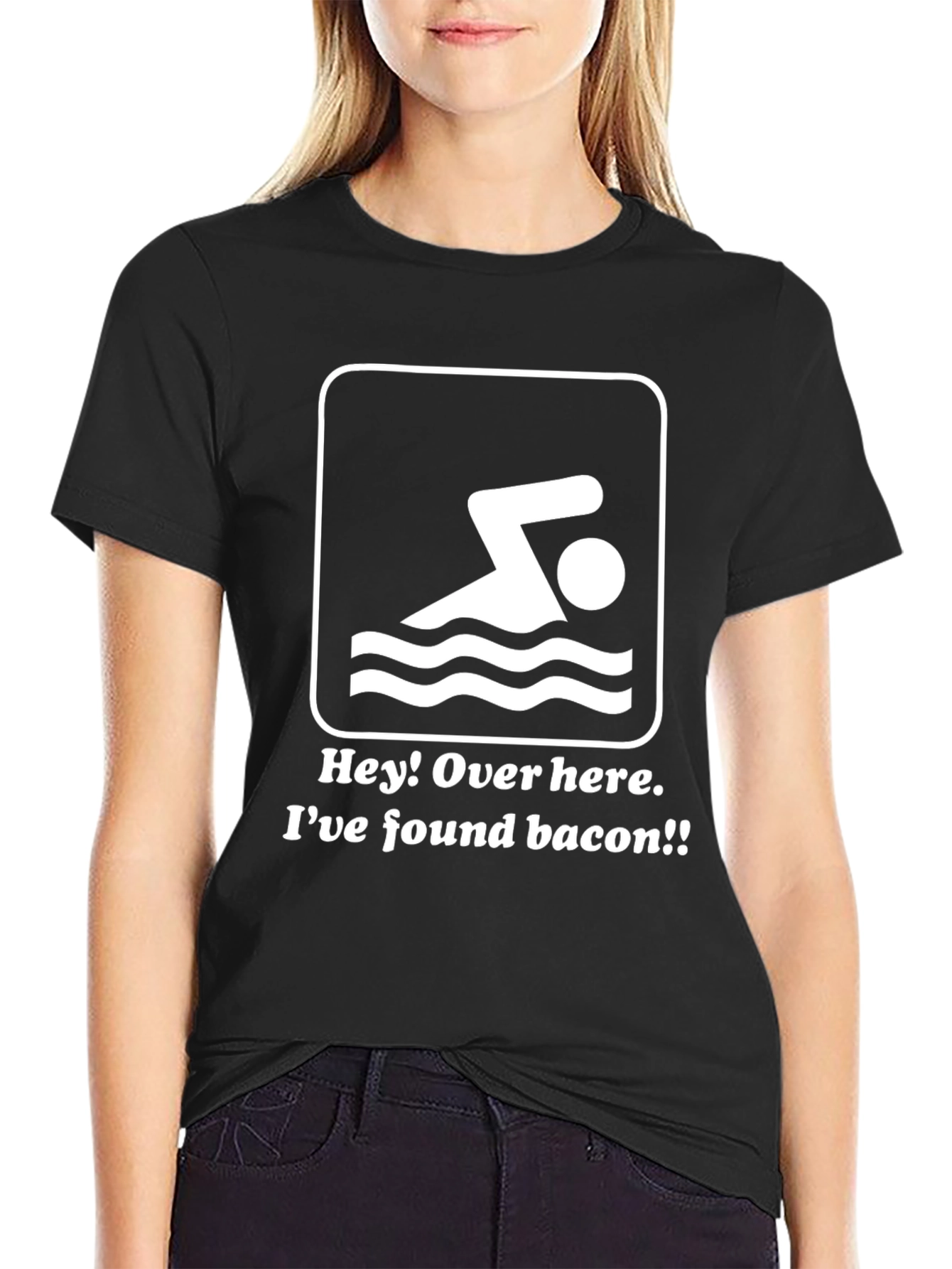 Black Funny Swimmer Bacon T-Shirt view 2