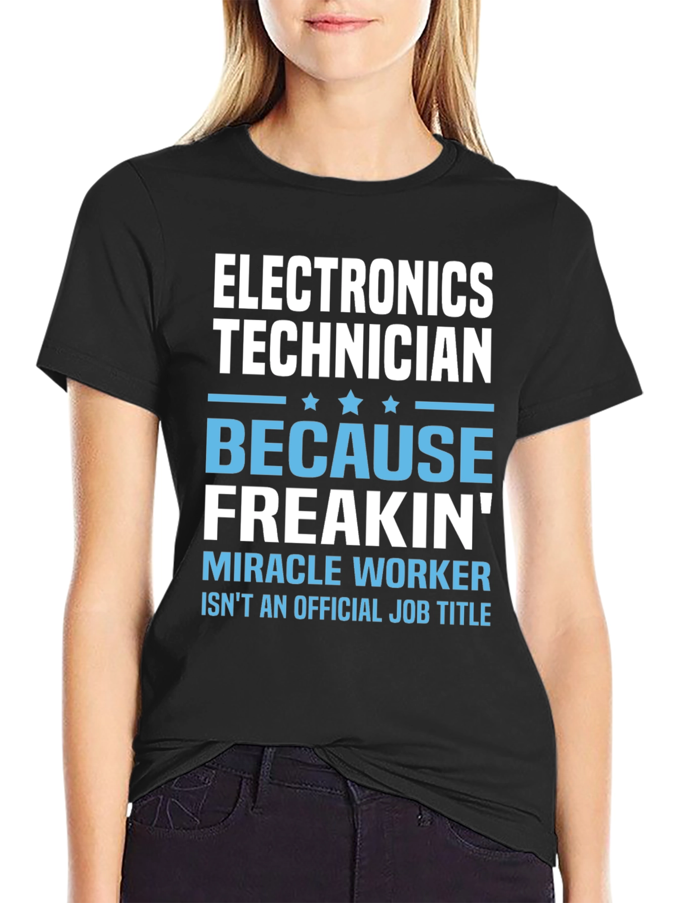 Black Electronics Technician Funny Job Title T-Shirt view 2