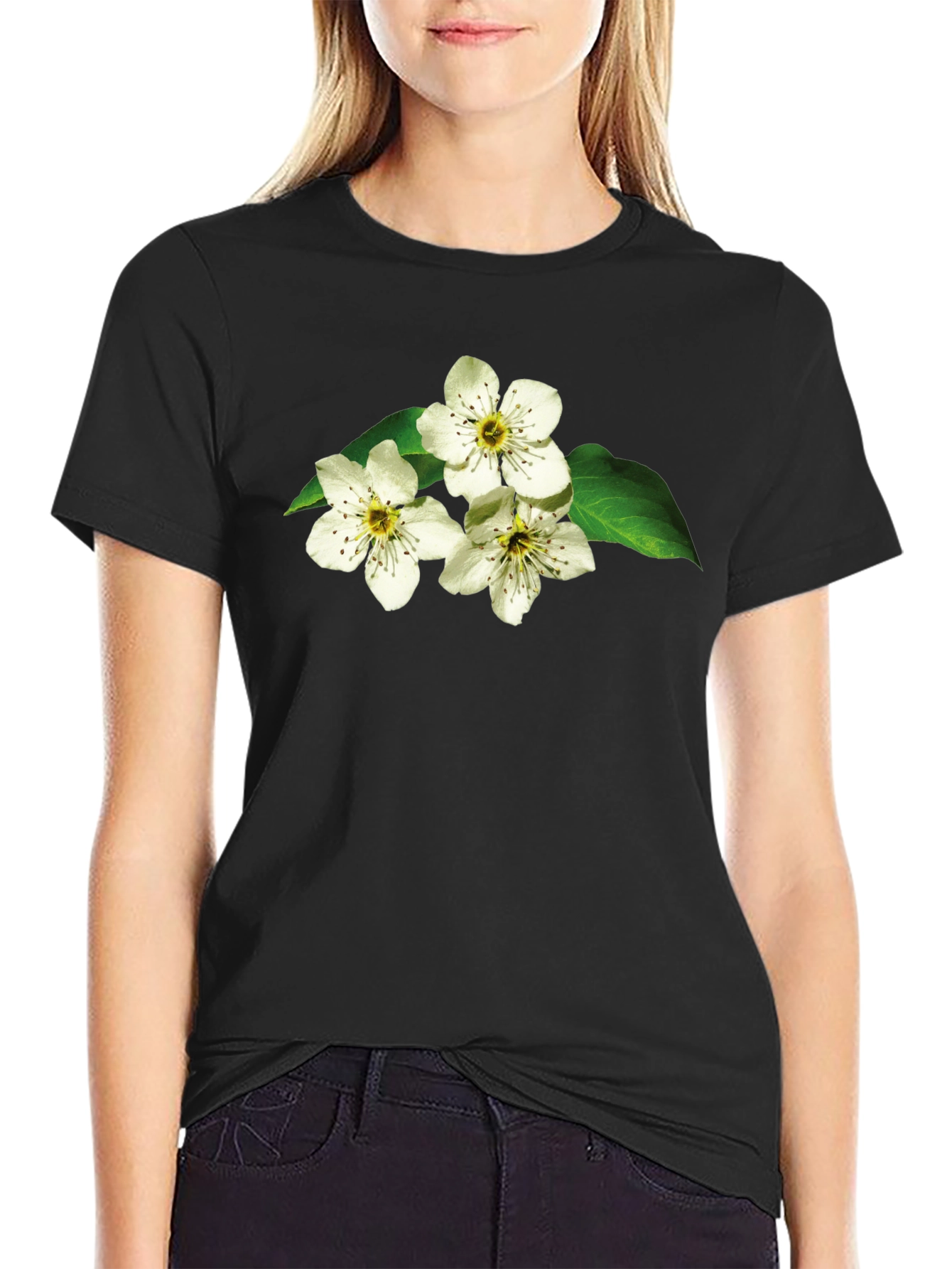 Black Floral Print Black T-Shirt view 2