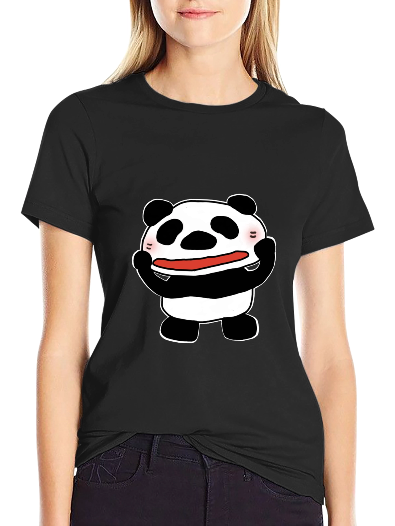 Black Funny Panda Graphic Tee - Black Cotton T-Shirt view 2