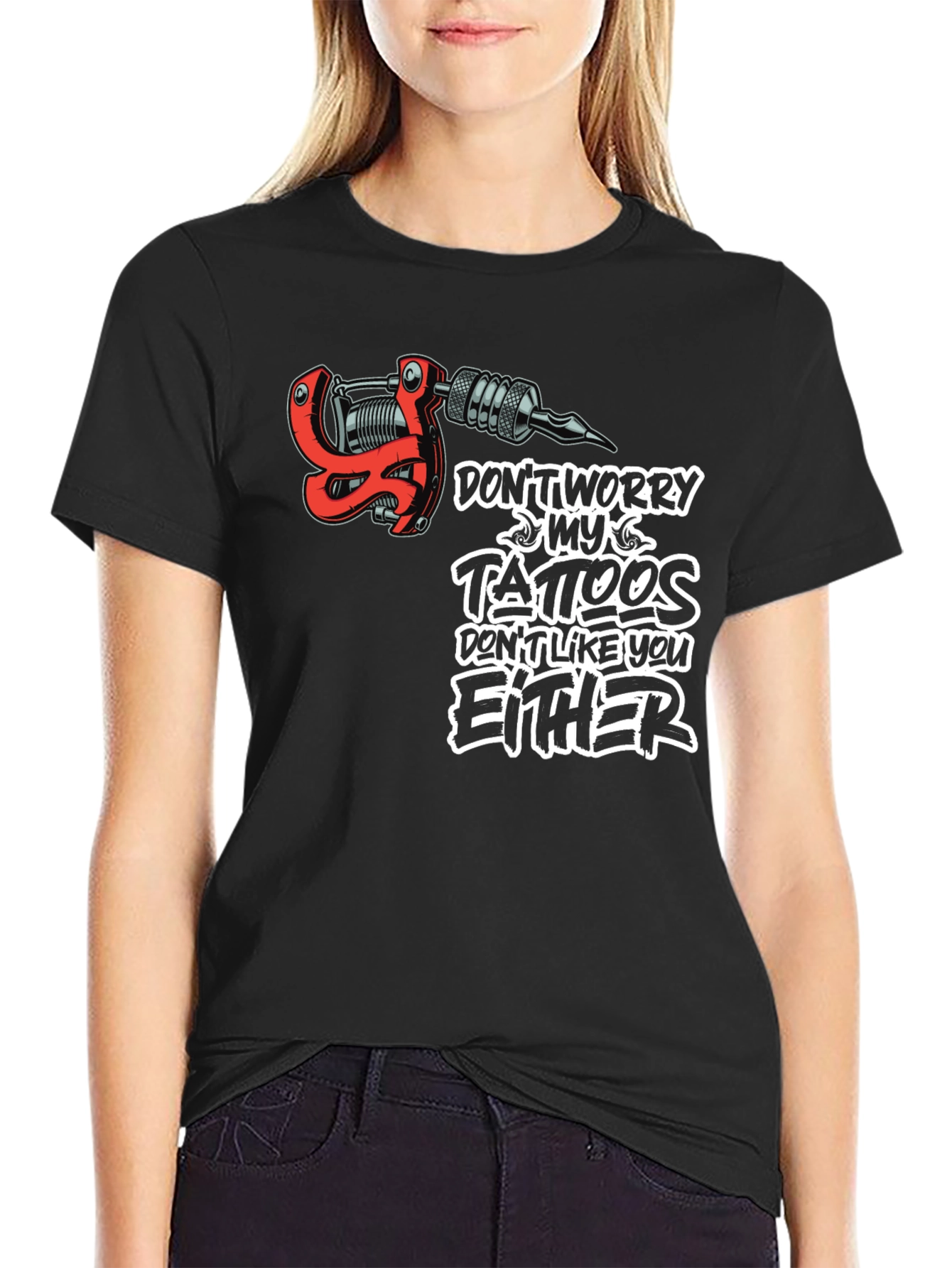 Black Tattoo Lover T-Shirt - Don't Worry My Tattoos view 2