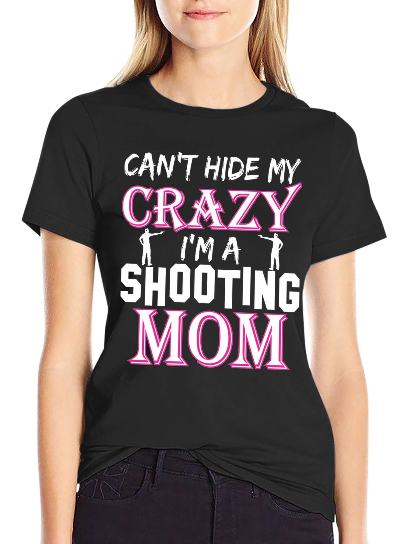 Black Crazy Shooting Mom T-Shirt view 2
