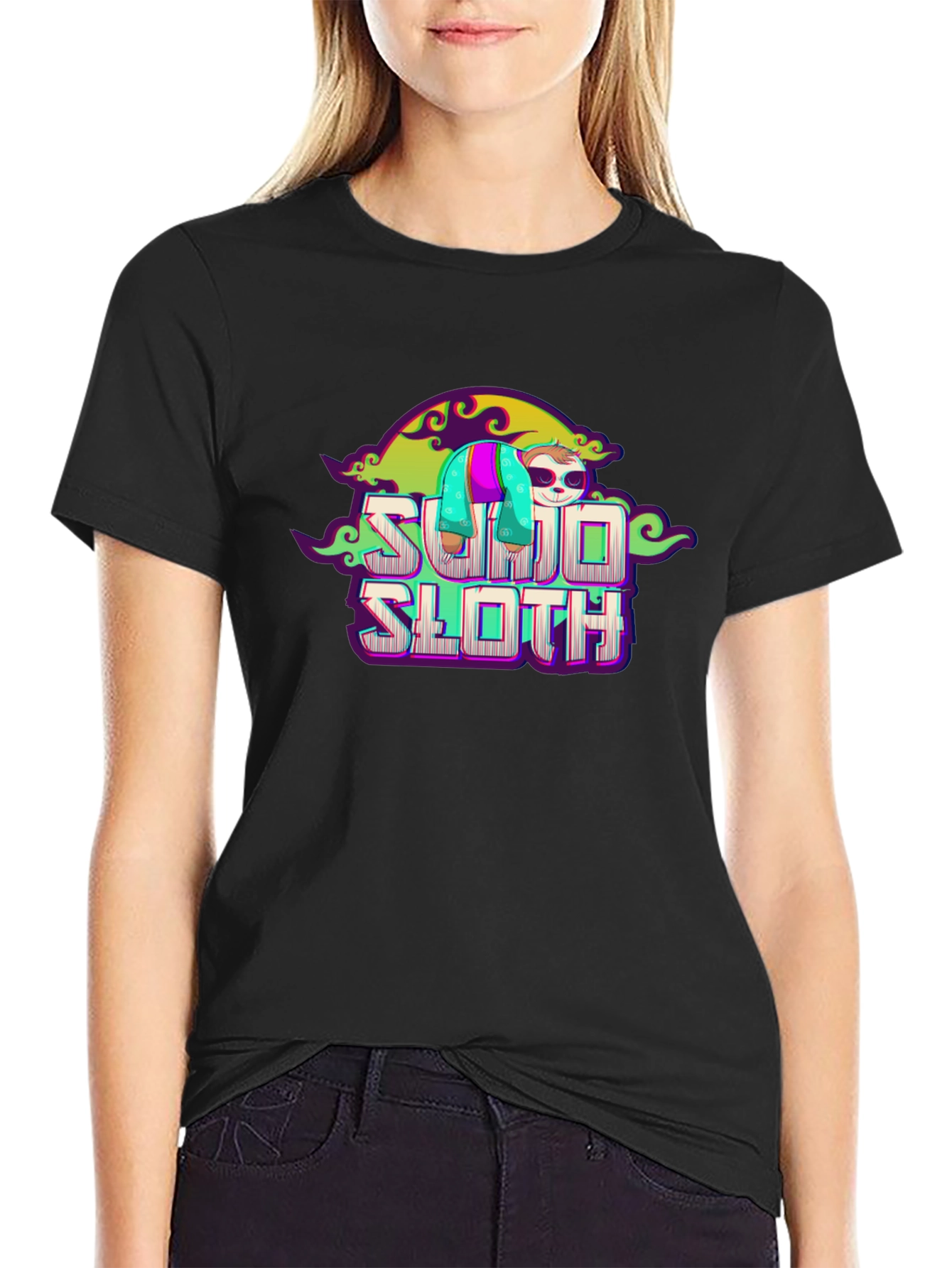 Black Sumo Sloth Graphic Tee - Unique Design view 2