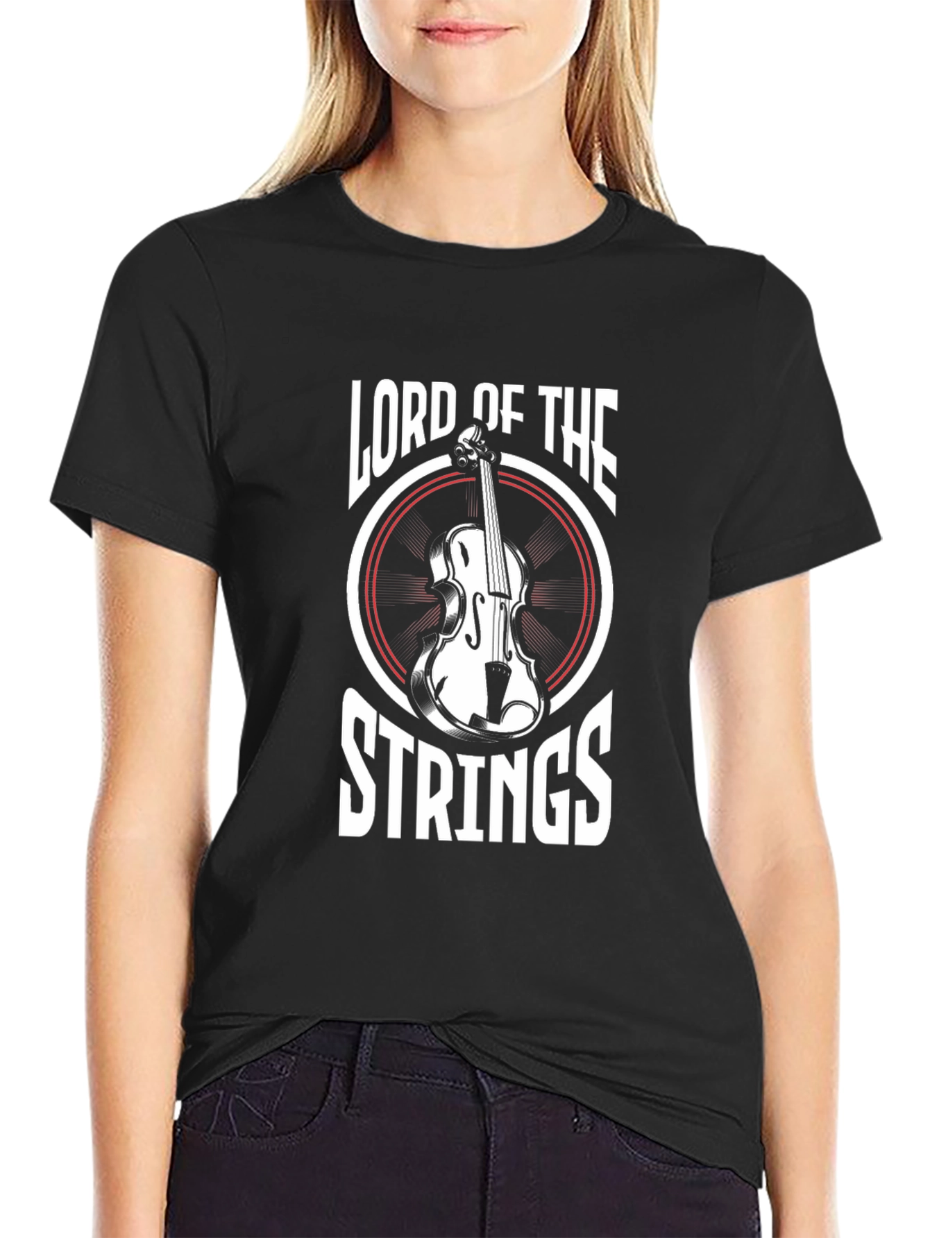 Black Lord of the Strings Graphic T-Shirt - Musician Tee view 2