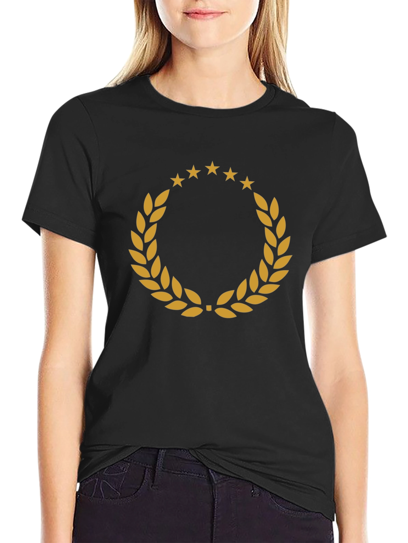 Black Stylish Laurel Wreath Graphic Tee - Classic Design view 2