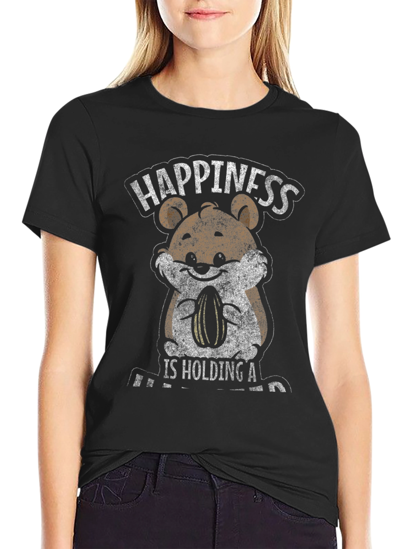 Black Happiness Hamster Graphic T-Shirt view 2