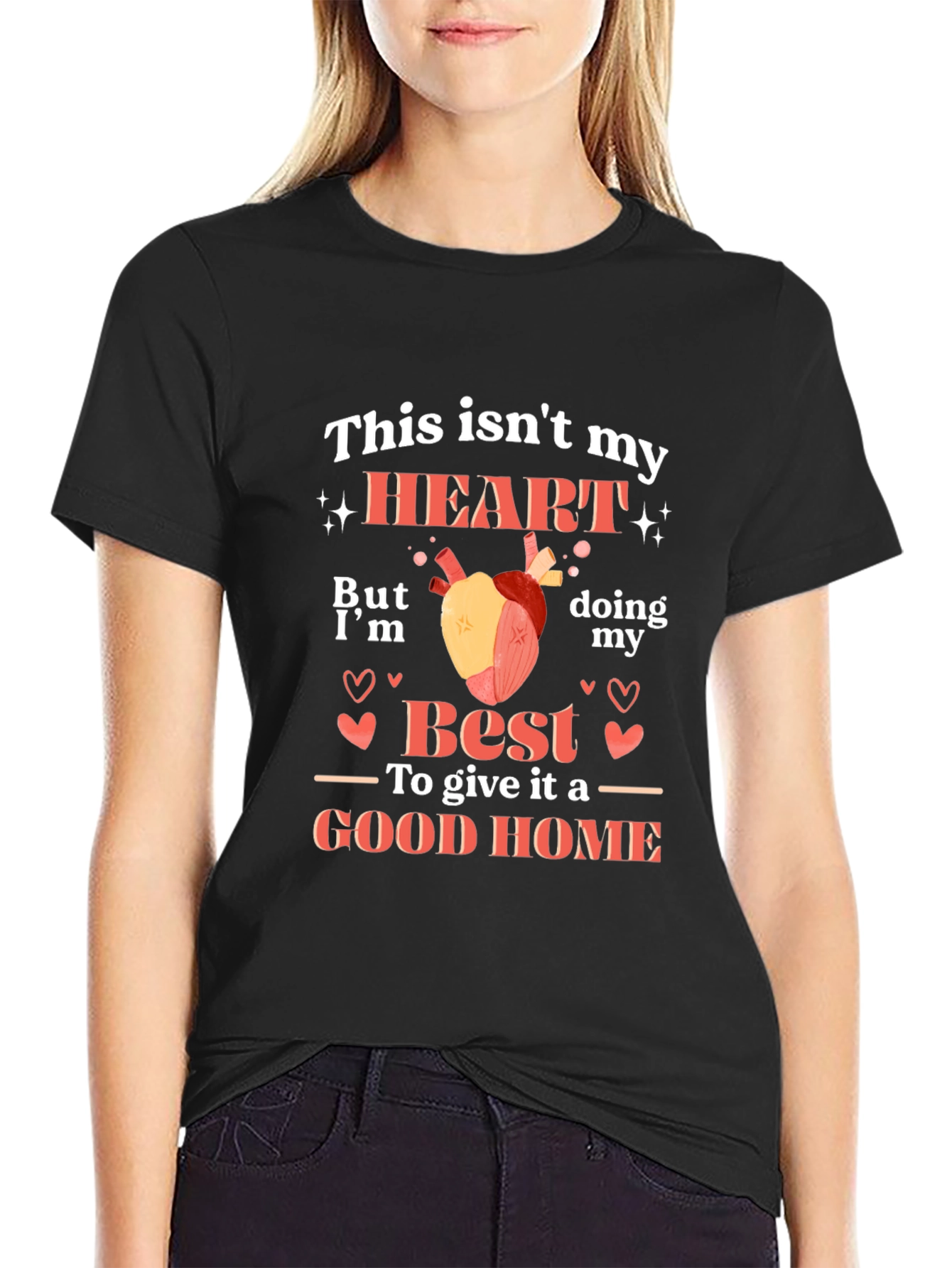 Black Funny Heart Transplant T-Shirt view 2